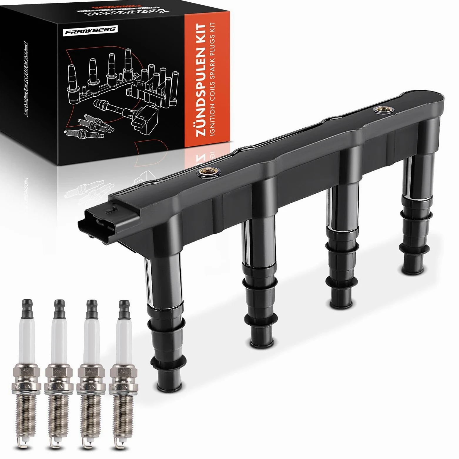 Frankberg 1 bobina de encendido + 4 bujías de 6 Polos 597085 | Compatible con: 307 3A/C, 207 WA WC, 307 SO 3H, 206 Hatchback 2A/C, C2 JM, C4 I LC, 1, 0070000000000001E3 KM