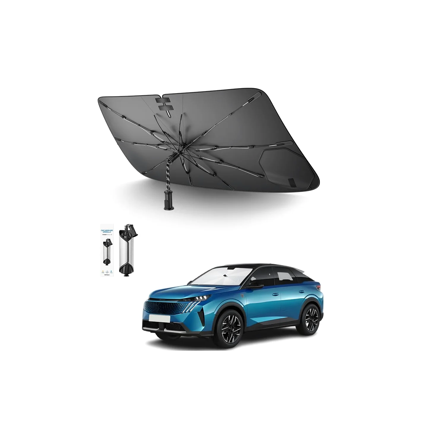 Parasol Parabrisas Delantero Peugeot 3008 2016-2024, Plegable Protección UV, Esqueleto Fibra Carbono