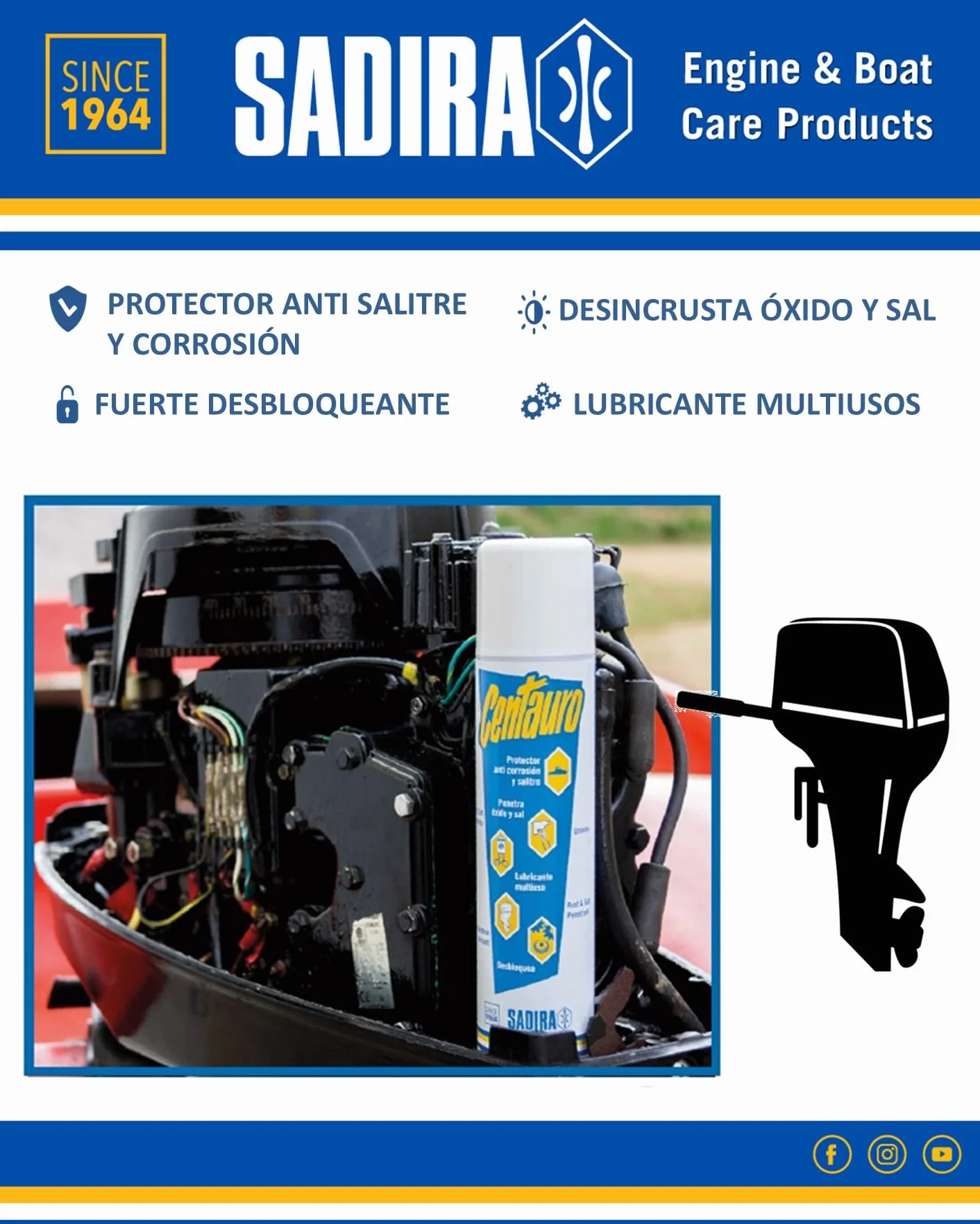 Sadira | Centauro Spray 300ml Neto - 405 CC | Lubricante para Motores y Equipos Marinos | Multiusos para Barcos, Coche, Moto. Protector contra óxido y salitre