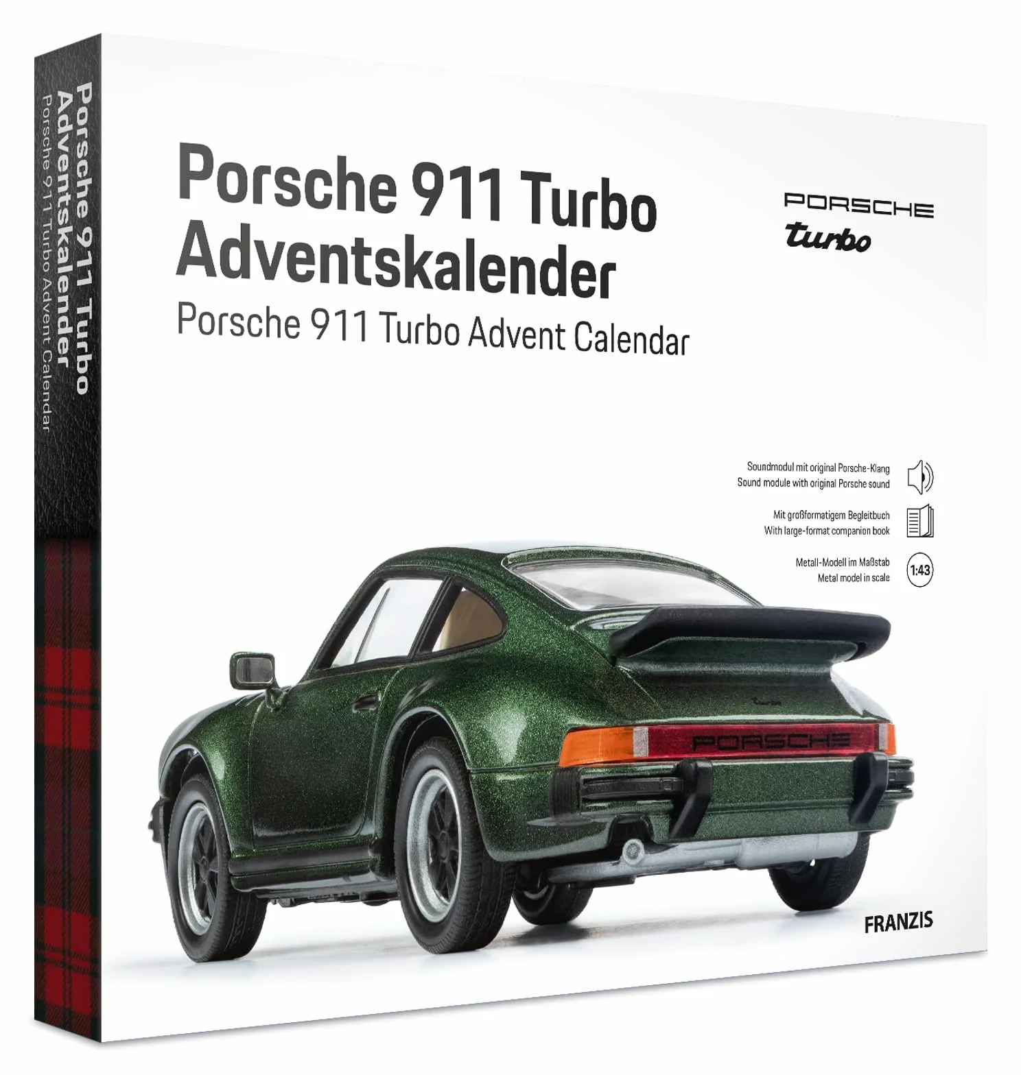 FRANZIS Calendario de Adviento Porsche 911 Turbo 67233 escala 1:43 módulo de sonido libro 52 páginas