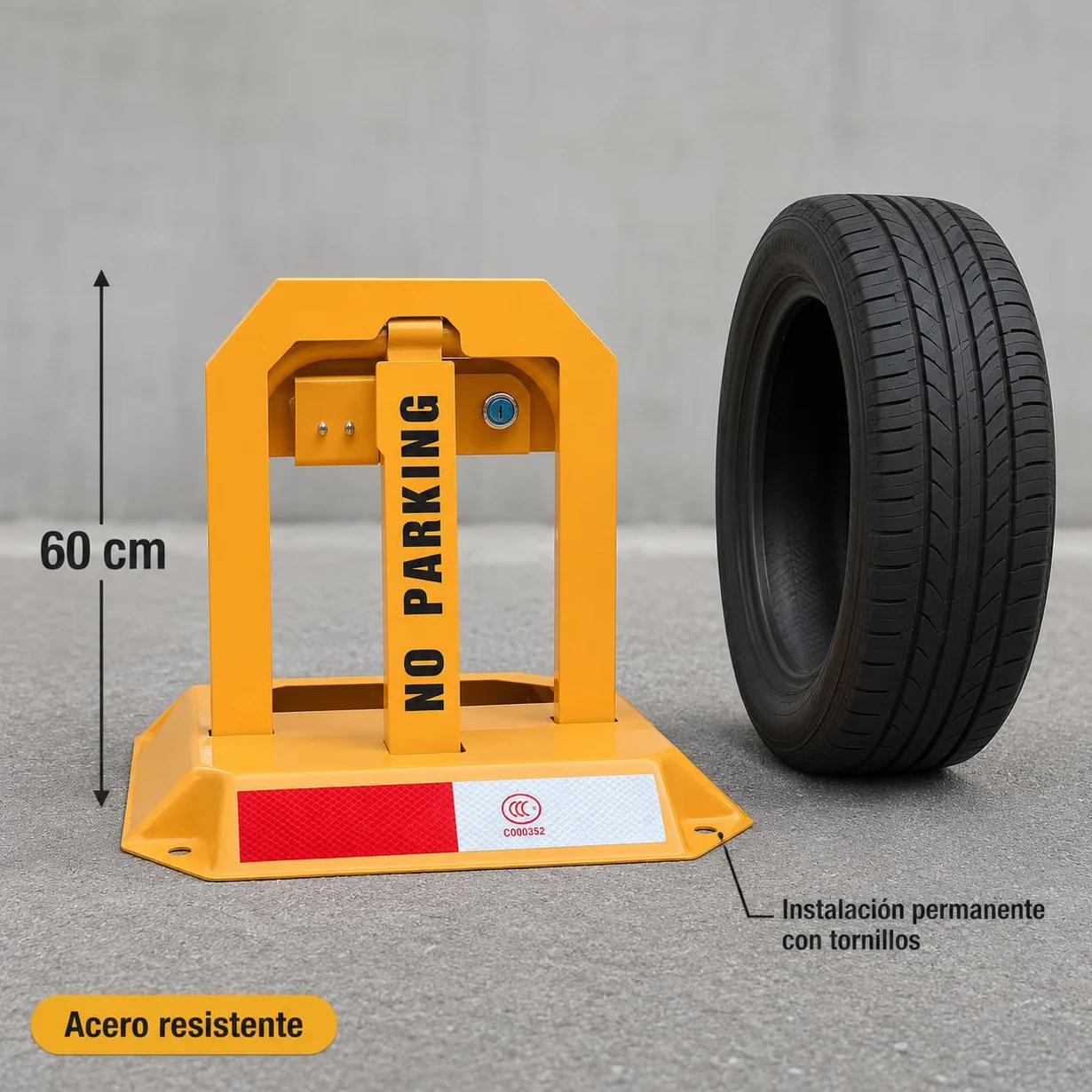 Bloqueador Plegable para Parking con Llave - Cepos Parking - Barrera Parking Seguridad - Cepo para Plaza de Garaje - Protección Antirrobo - Bolardos para Parking