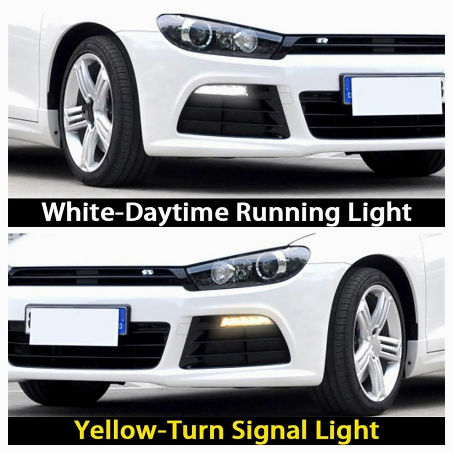 Luces antiniebla para VW para Scirocco R Line 2010 2011 2012 2013 2014 Luces LED Circulación Diurna DRL para Coche, Luz Antiniebla Blanca, Intermitente Amarillo Faros antiniebla(Derecha)