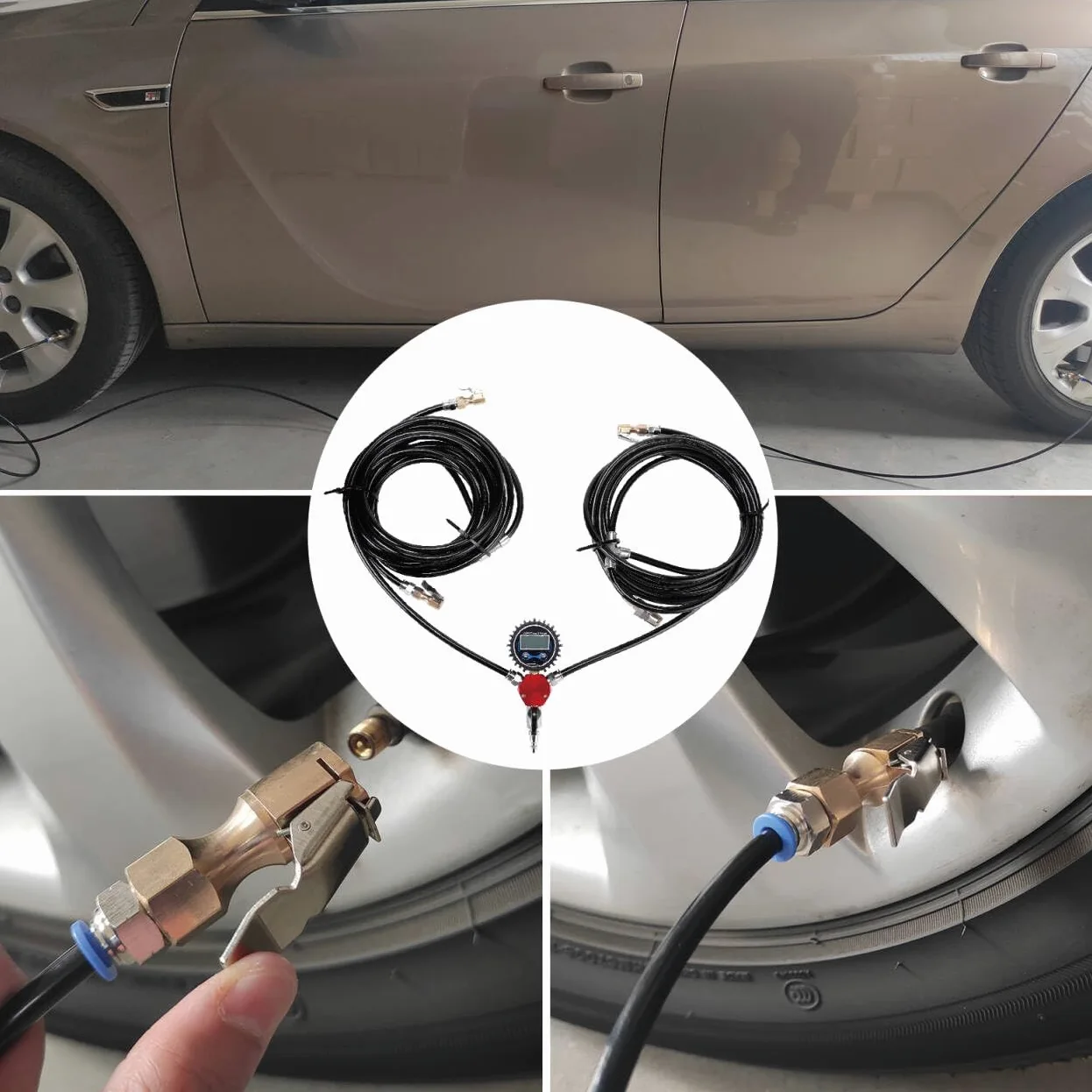 Sistema de inflado de neumáticos de 4 vías con 4 mandriles de aire de flujo cerrado, medidor digital de presión de neumáticos para automóviles, camiones, vehículos todoterreno, compatible con tanques