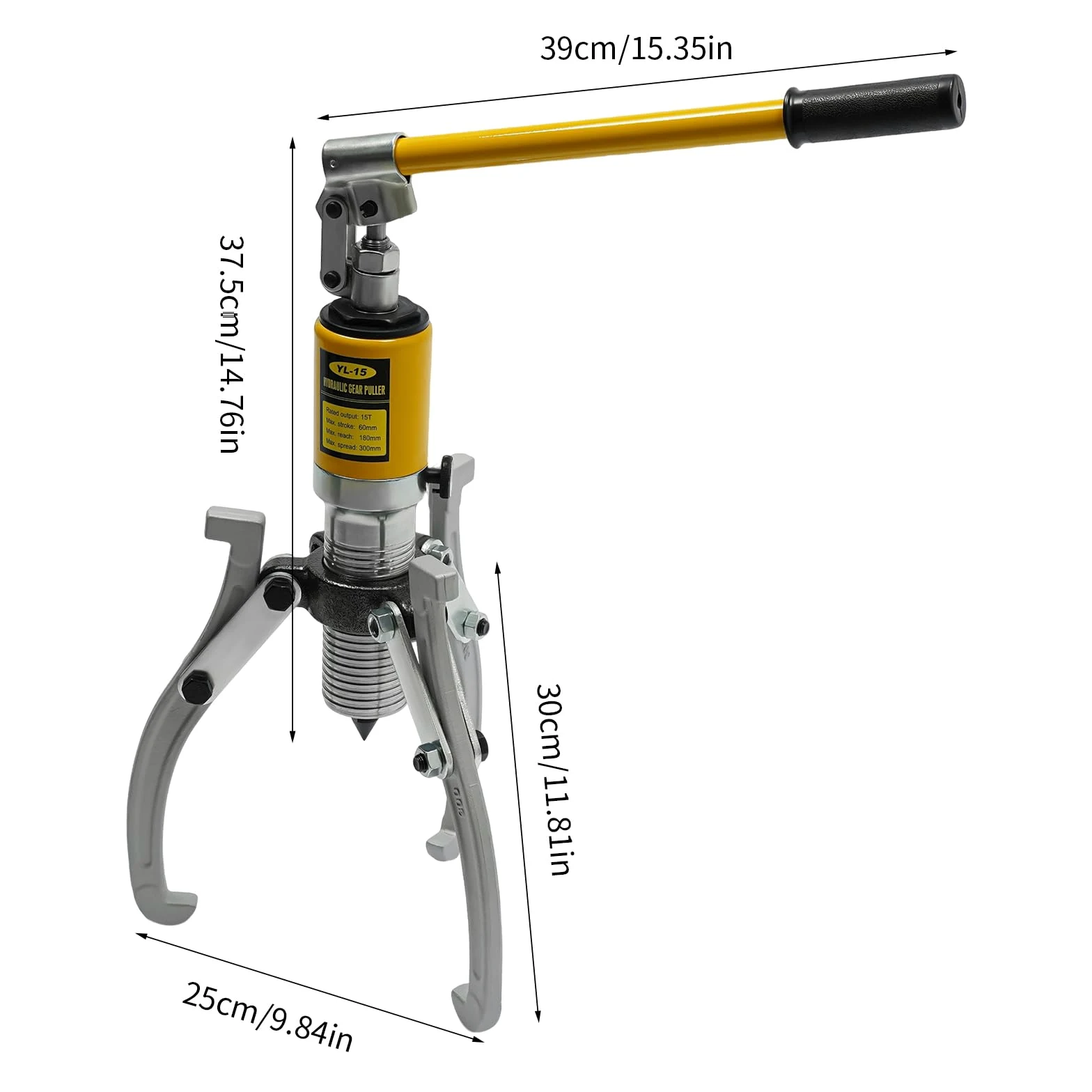 15T - Extractor de engranajes hidráulico, 300 mm, alcance máximo, extractor hidráulico de 2 o 3 mordazas para el desmontaje de cojinetes, mantenimiento del equipo