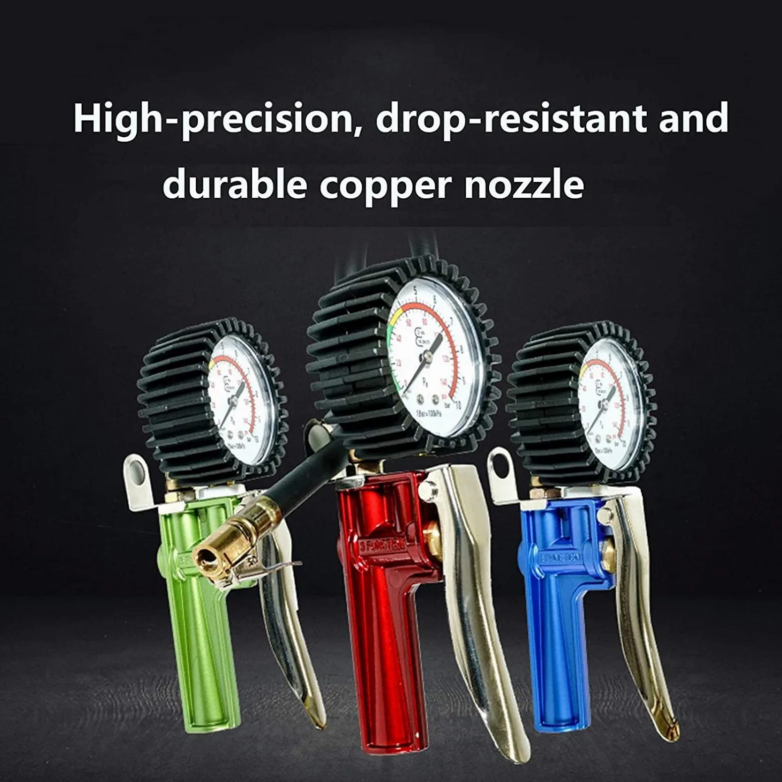 HMTE Manómetro de presión de neumáticos, inflador de neumáticos de 140 PSI con compresor de Aire de manómetro, Mandril de Aire de válvula para Coche, Motocicleta, Bicicleta (Azul 0)