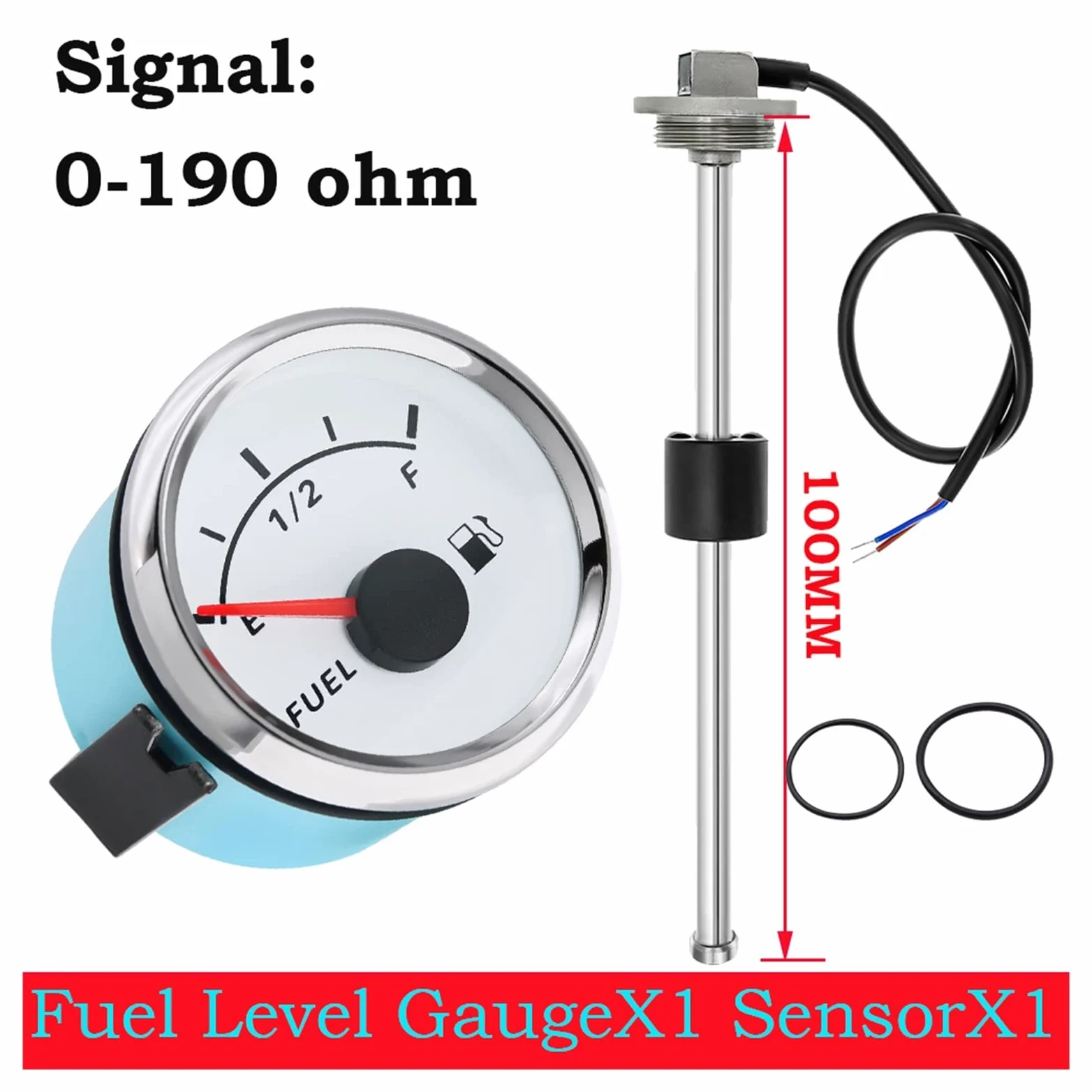 Indicador de nivel de combustible Indicador de nivel de combustible de tanque de líquido de aceite de 0-190ohm, indicador de nivel de combustible de 52MM con Sensor de nivel de combustible de 100MM, 1