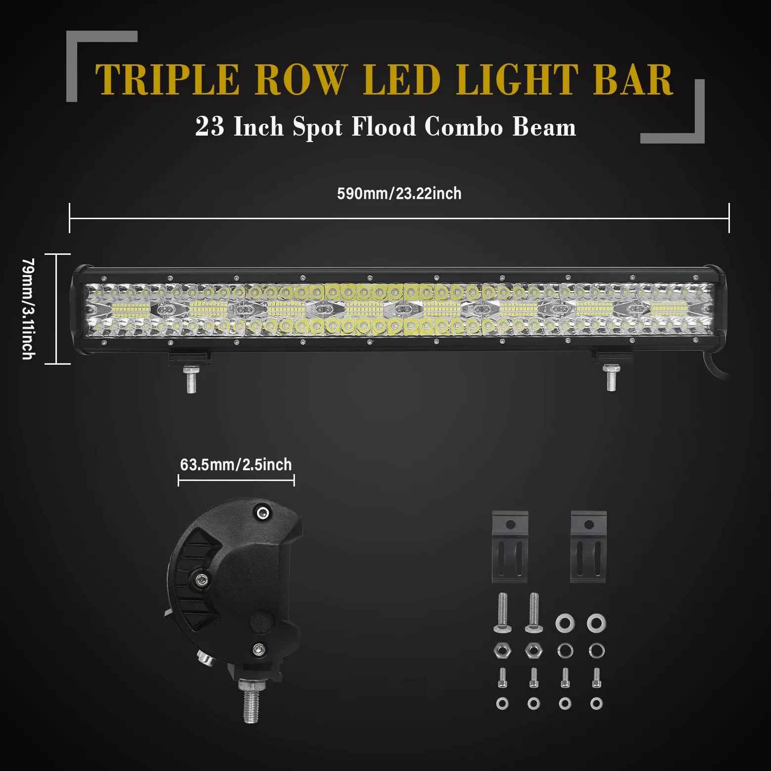 SKYWORLD Barra led 4x4, 23 pulgadas 59 cm 480W Barras LED Coche Faro led Focos 12v 24v trabajo con soporte de montaje de placa de matrícula, Toggle arnés de cableado Kit para Coche 4WD ATV SUV Camión