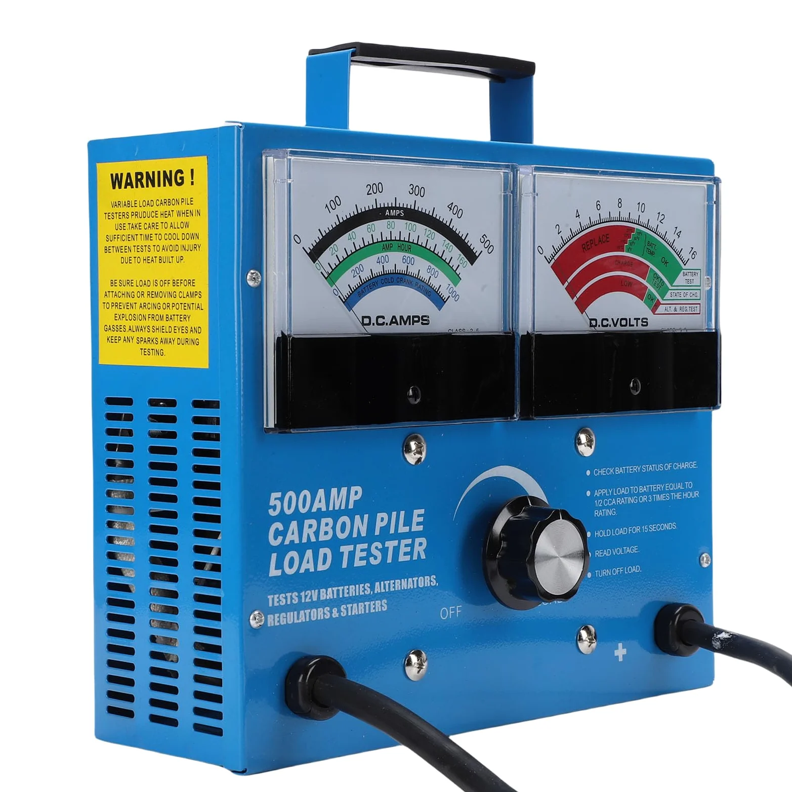 Naroote Probador de Carga de Batería 500A, Voltímetro de Alternador Automotriz, Probador de Calibre Grande y Fácil de Leer, Ideal para Pruebas de Batería de Automóviles, Carros, Motocicletas