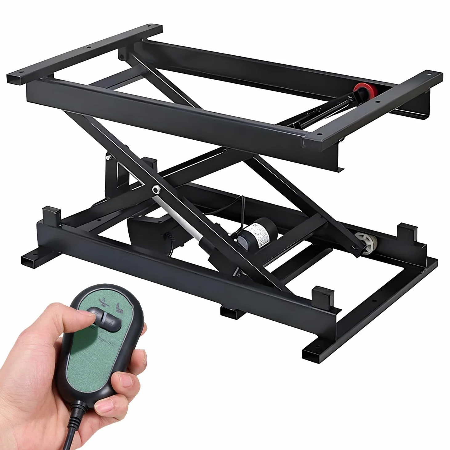 Mesa elevadora eléctrica de tijera – Altura ajustable 180-680 mm, plataforma de elevación hidráulica con mando a distancia para manejo y transporte de materiales, resistente, diseño portátil