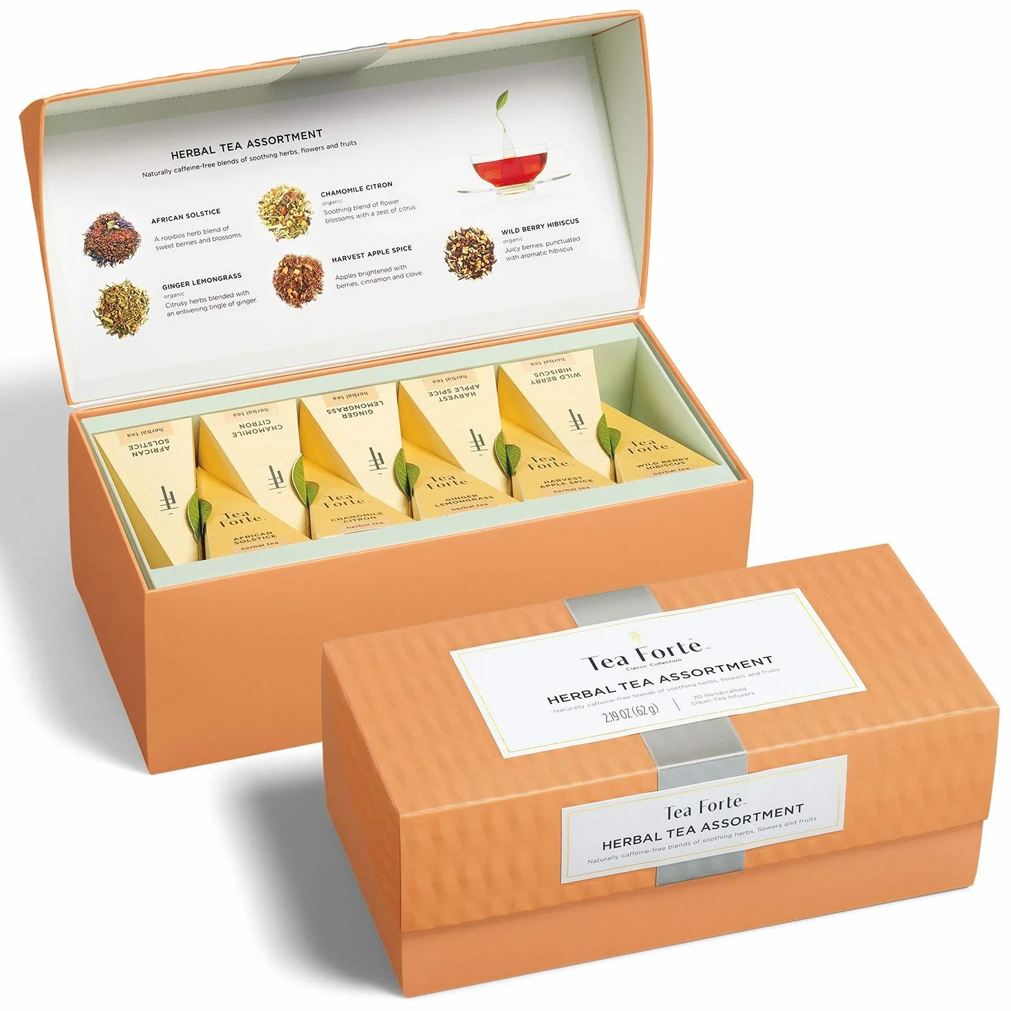 Tea Fortè Herbal Tea Assortment Box 20 filtros Pirámide tisane 5 sabores surtidos