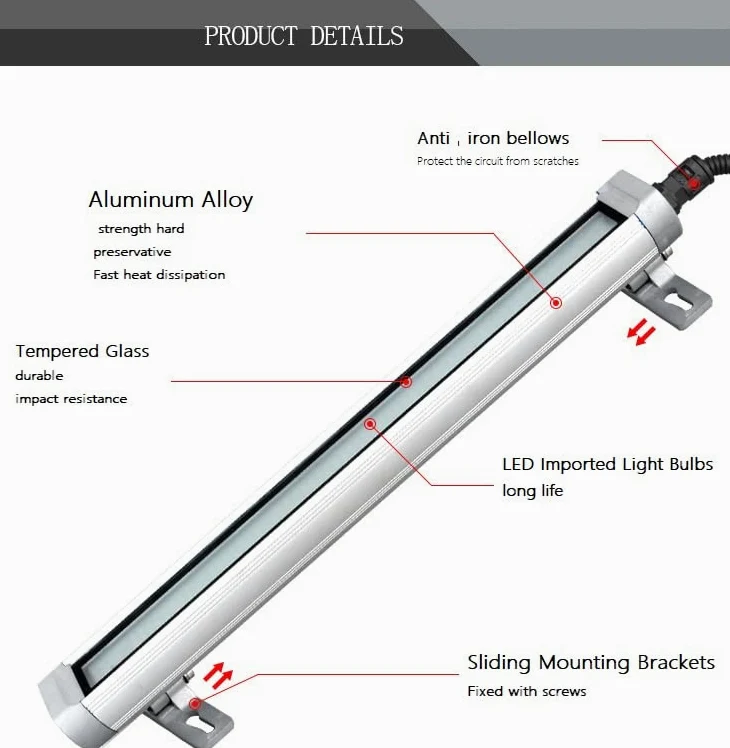 lámpara de trabajo led, luz del tubo de la máquina CNC 24V luces impermeables a prueba de explosión Iluminación interna industrial para la máquina de fresado de perforación (20, Vatios)