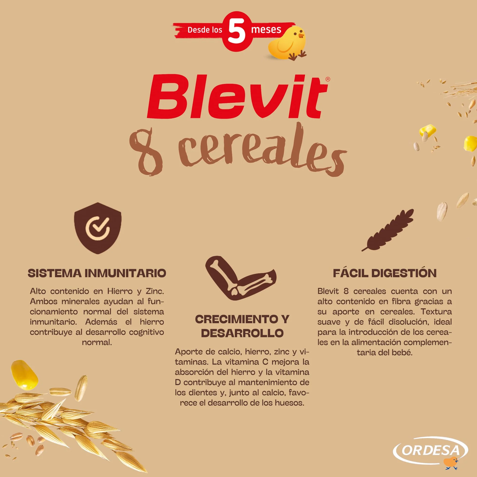 Blevit 8 Cereales 500g Papilla Bebé 5 Meses 14 Vitaminas y Minerales
