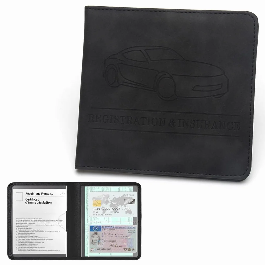 Porta Documentos para Coche – 1 unidad, Funda Compacta de cuero sintético para Registro del Vehículo, Ideal como Porta Documentos de Coche (Negro)