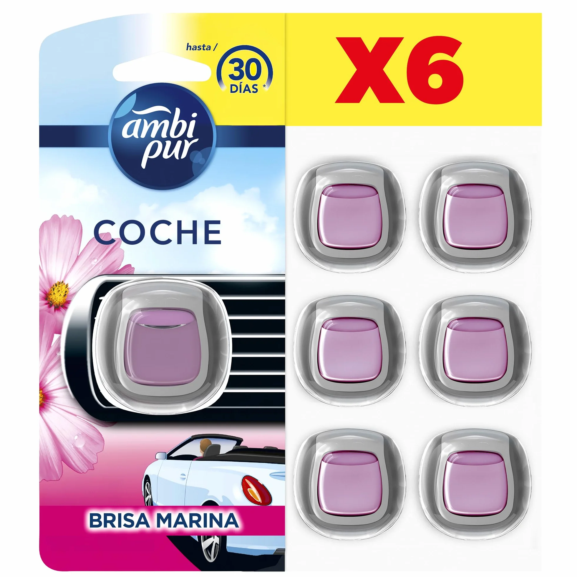Ambi Pur Car Océano Difusor Y Fragancia Para Ambientador De Clip Para Coche 2ml 6 Unidades, EliminarLos Olores En El Coche