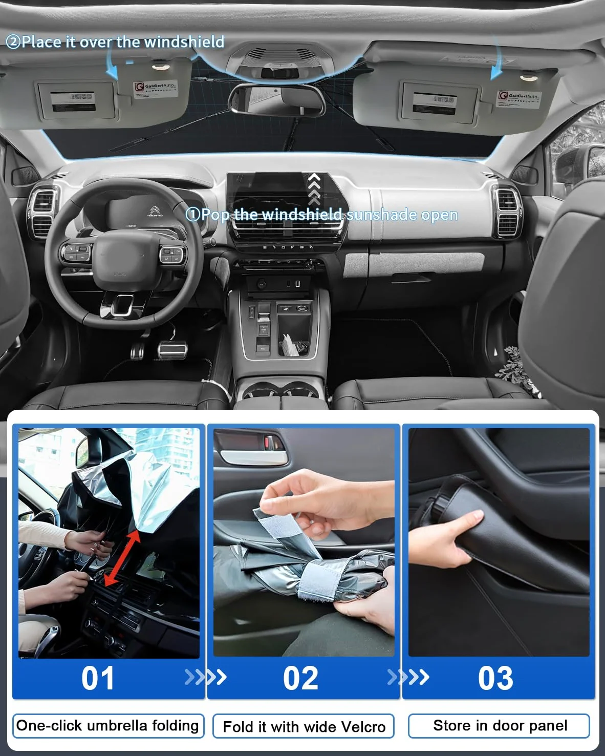 SHAOHAO Conpatible con Citroen C5 Aircross 2018-2025 Parasol Coche Delantero Protector Solar Parasol Paraguas Coche Resiste a los Rayos UV Plegable Citroen C5 Aircross Accesorios
