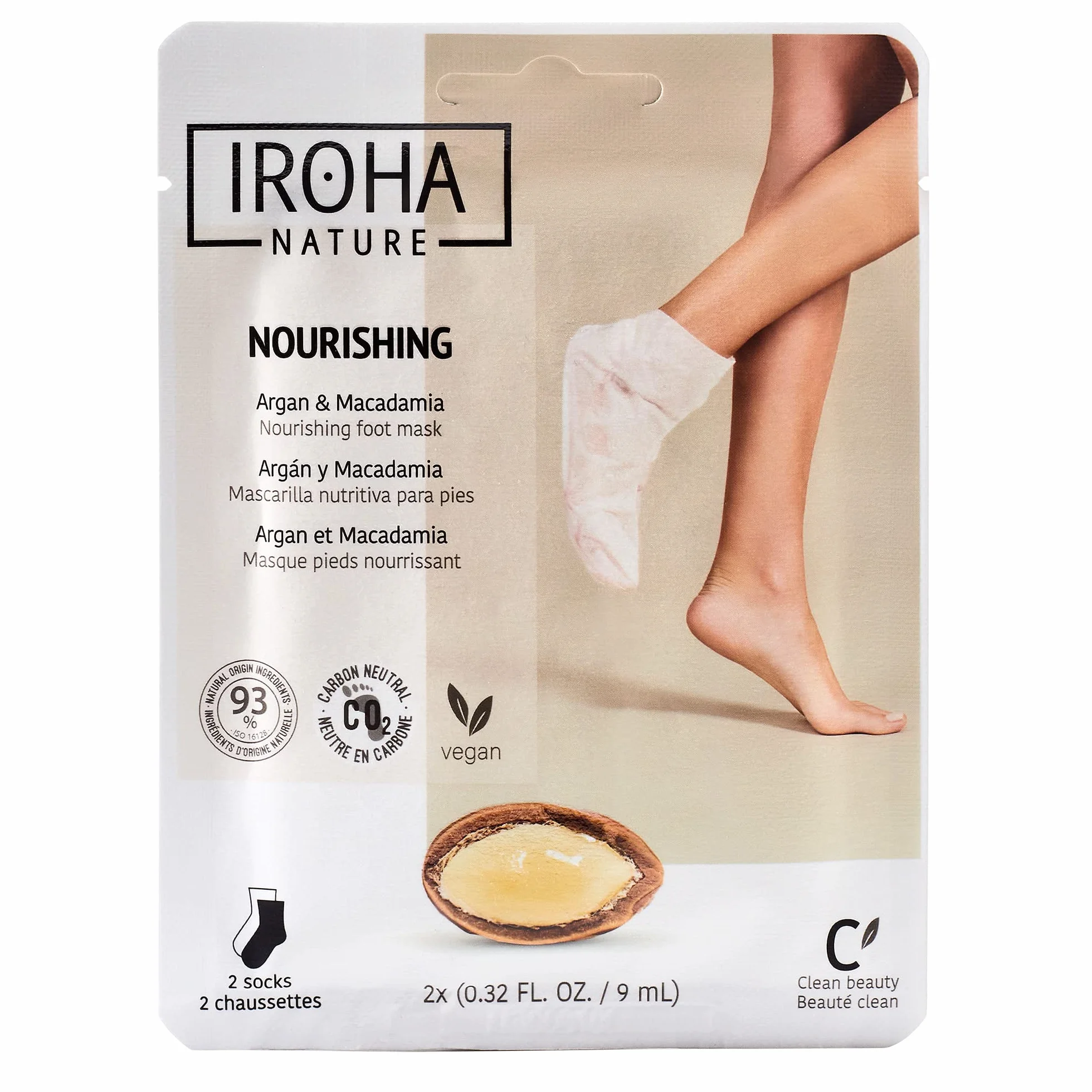 Calcetines Nutritivos Aceite de Argán Macadamia IROHA NATURE Tratamiento Intensivo Pies Secos Vegano