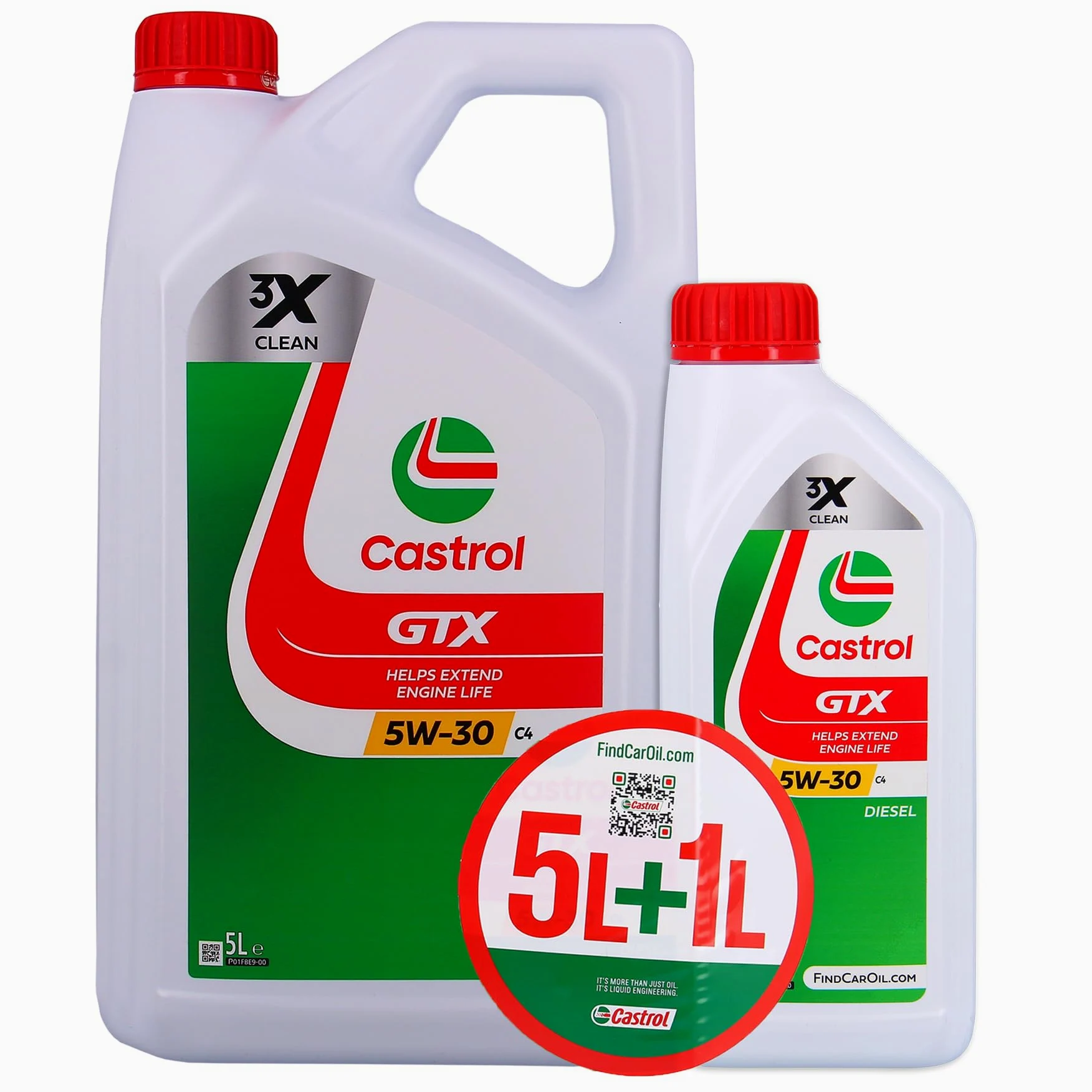 CASTROL GTX Aceite de Motor 5W-30 C4, pack de 5+1L, Homologación ACEA C4, Ayuda a prolongar la vida útil del motor