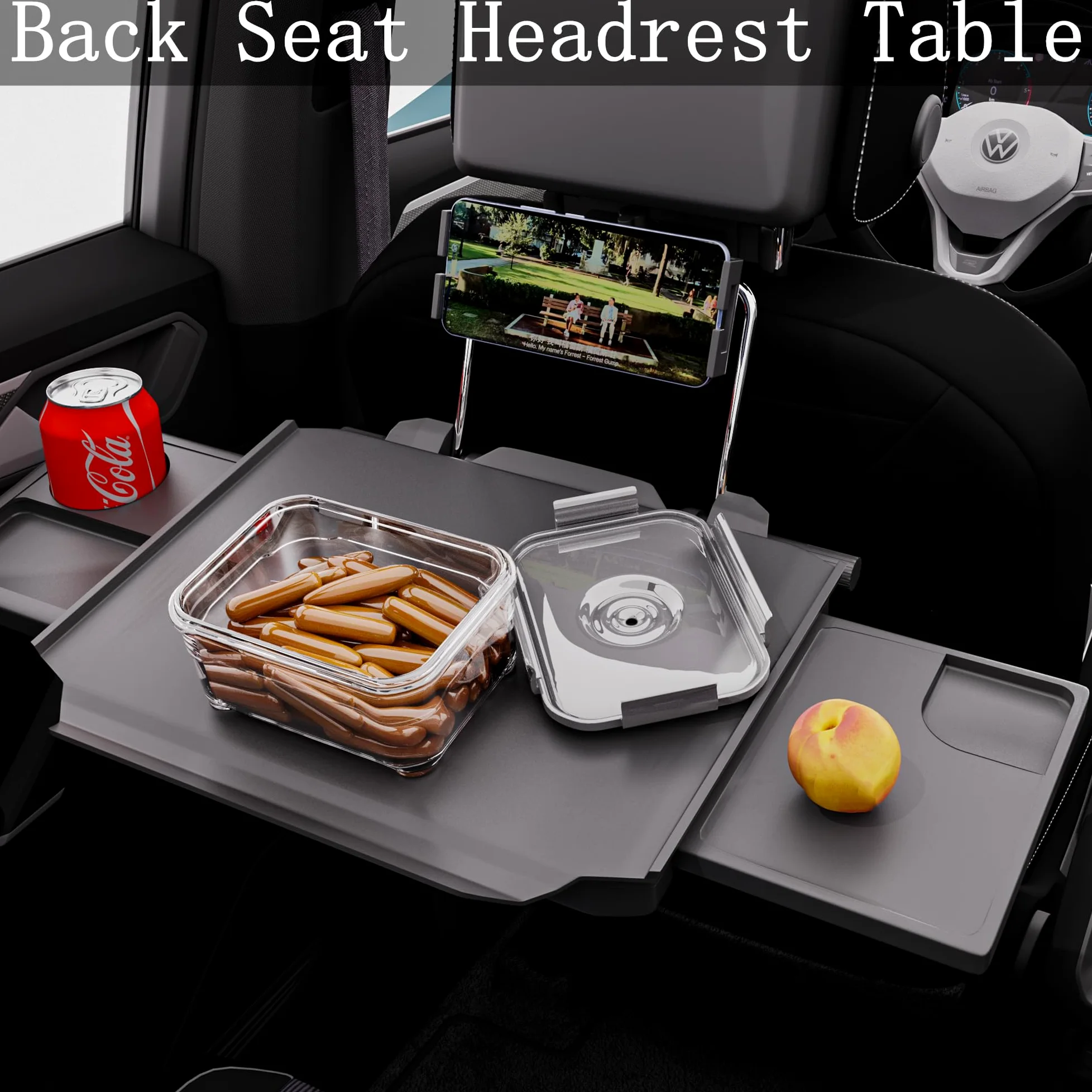 HZGAMER Bandeja Grande 2 en 1 para Volante de Coche, Bandeja para reposacabezas de Asiento Trasero, Soporte para portátil con Soporte para teléfono