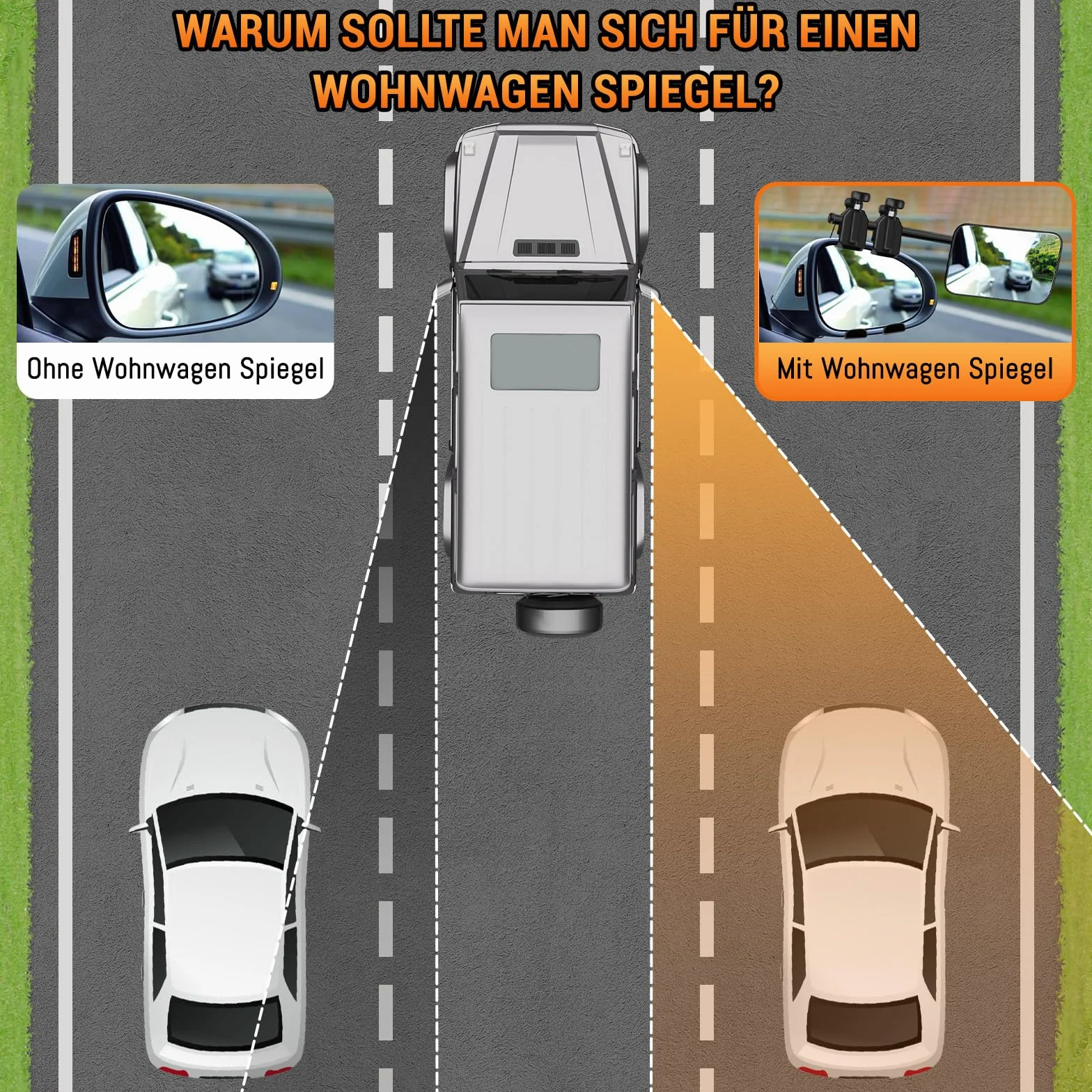 semai Espejo universal para caravana, ángulo muerto, caravana, exterior, espejo de coche, para tipos de vehículos comunes (2 unidades)