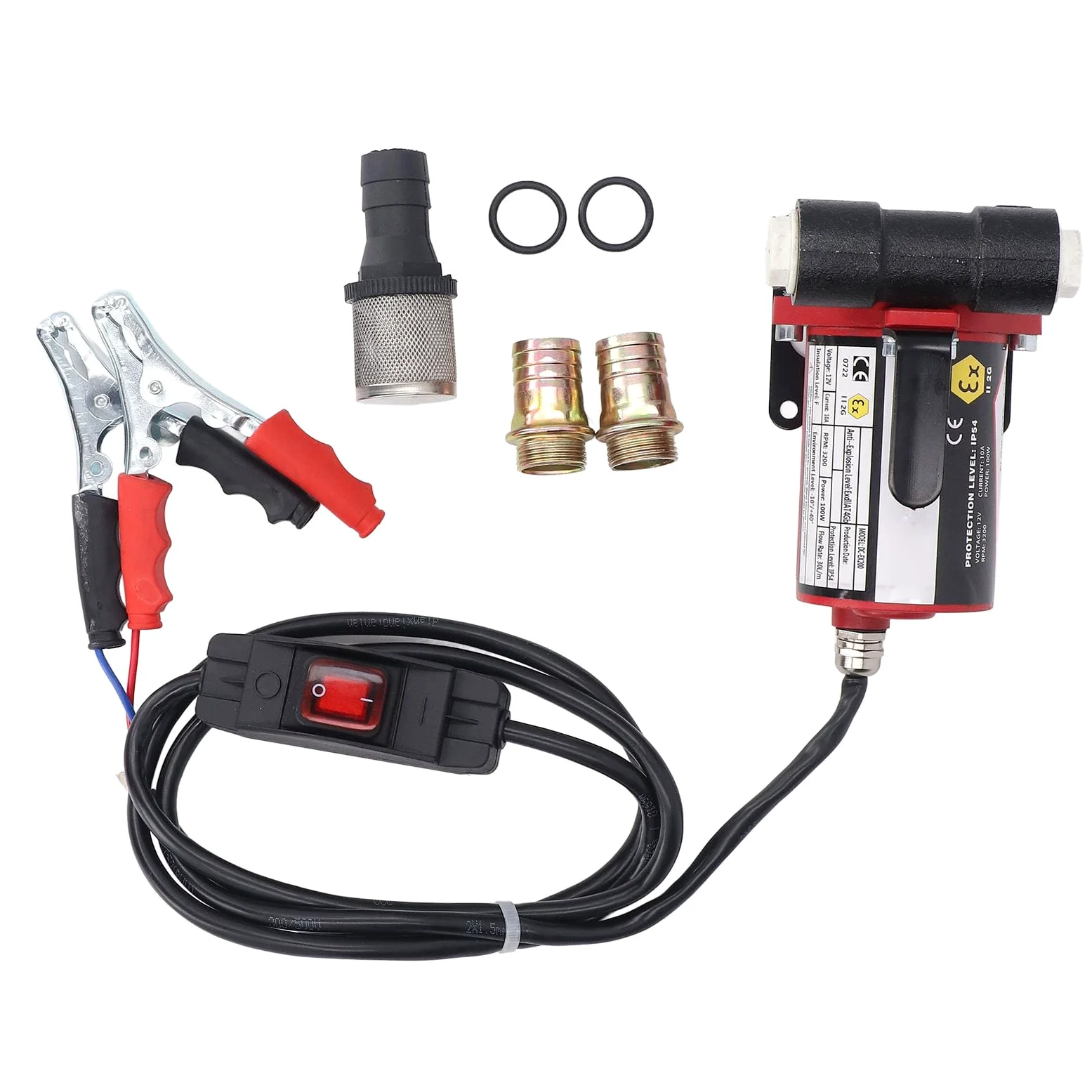 Bomba de transferencia de aceite autocebante SustVita 12 V CC 3200 RPM con conectores BSP3/4, bomba de transferencia de a prueba de explosiones para gasolina, queroseno,