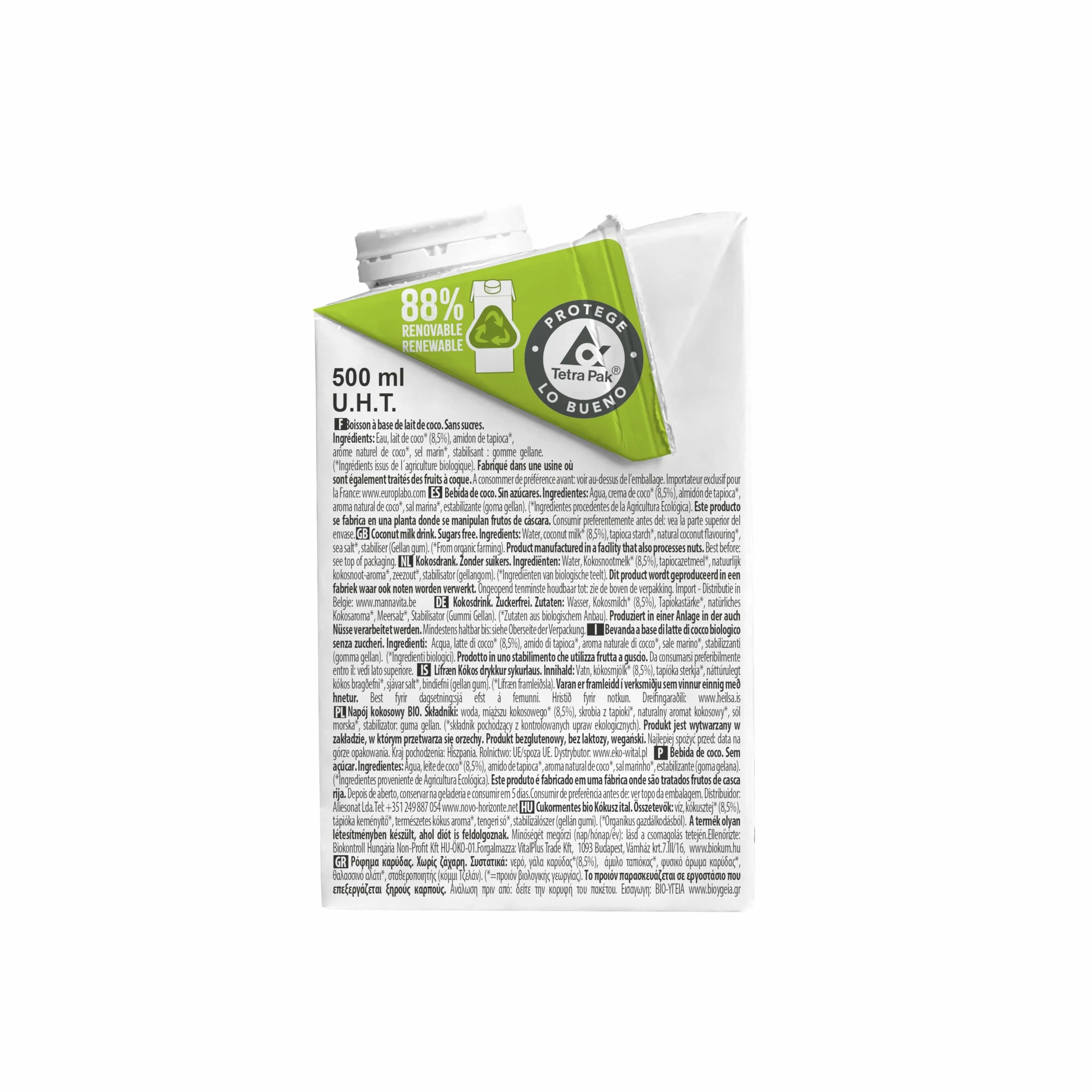 Ecomil Leche de coco Bio 500ml Sin lactosa sin gluten sin soja