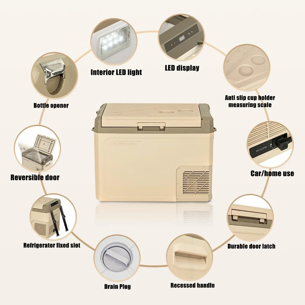 Alpicool GE40 37L Nevera Portátil Eléctrica Refrigerador de Coche 12V 24V Mini frigorífico CA 220v para Hogar, Camping, Viajes, Automóvil, 20ºC a 20ºC