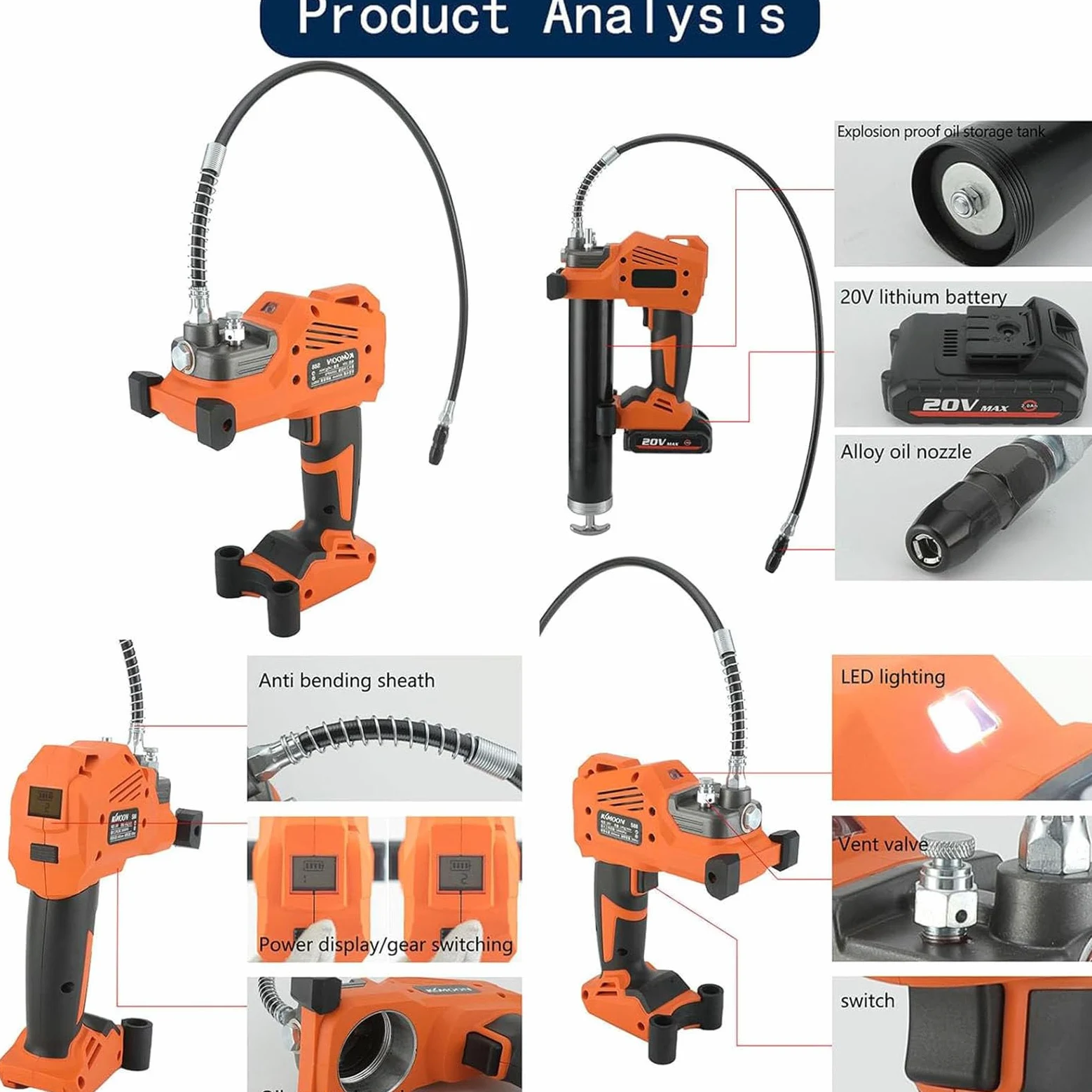 Pistola Engrasadora Eléctrica,Bomba Engrase Pequeña,Pistola Engrasadora Inalámbrica Alimentada por Batería,para Maquinaria Agrícola,Barcos,Camiones,2Batteries