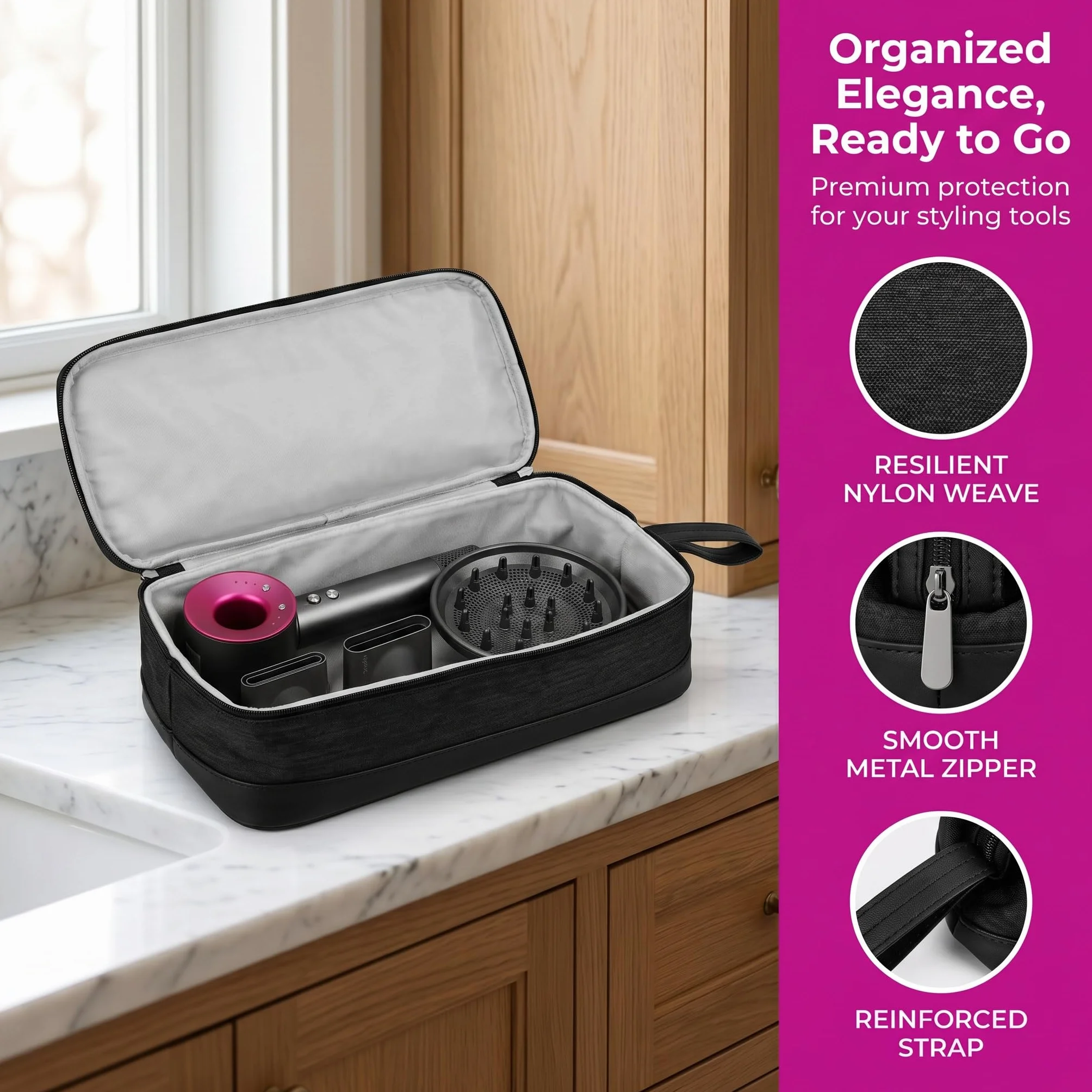 Bolsa de Almacenamiento de Viaje para Secador de Pelo, Funda Plancha Pelo con Asa Portátil Compatible con Dyson Airwrap Styler y Shark Flexstyle, Dyson Supersonic y Rizador, para Viaje