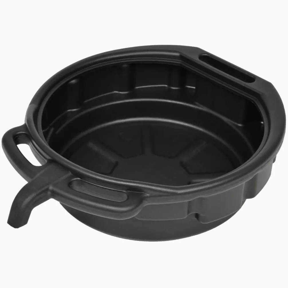 Bandeja colectora de aceite con boquilla de 16 L, de plástico, color negro, 57 x 16 cm, para cambio de aceite en taller y garaje, con asas de transporte, antisalpicaduras para coche y moto