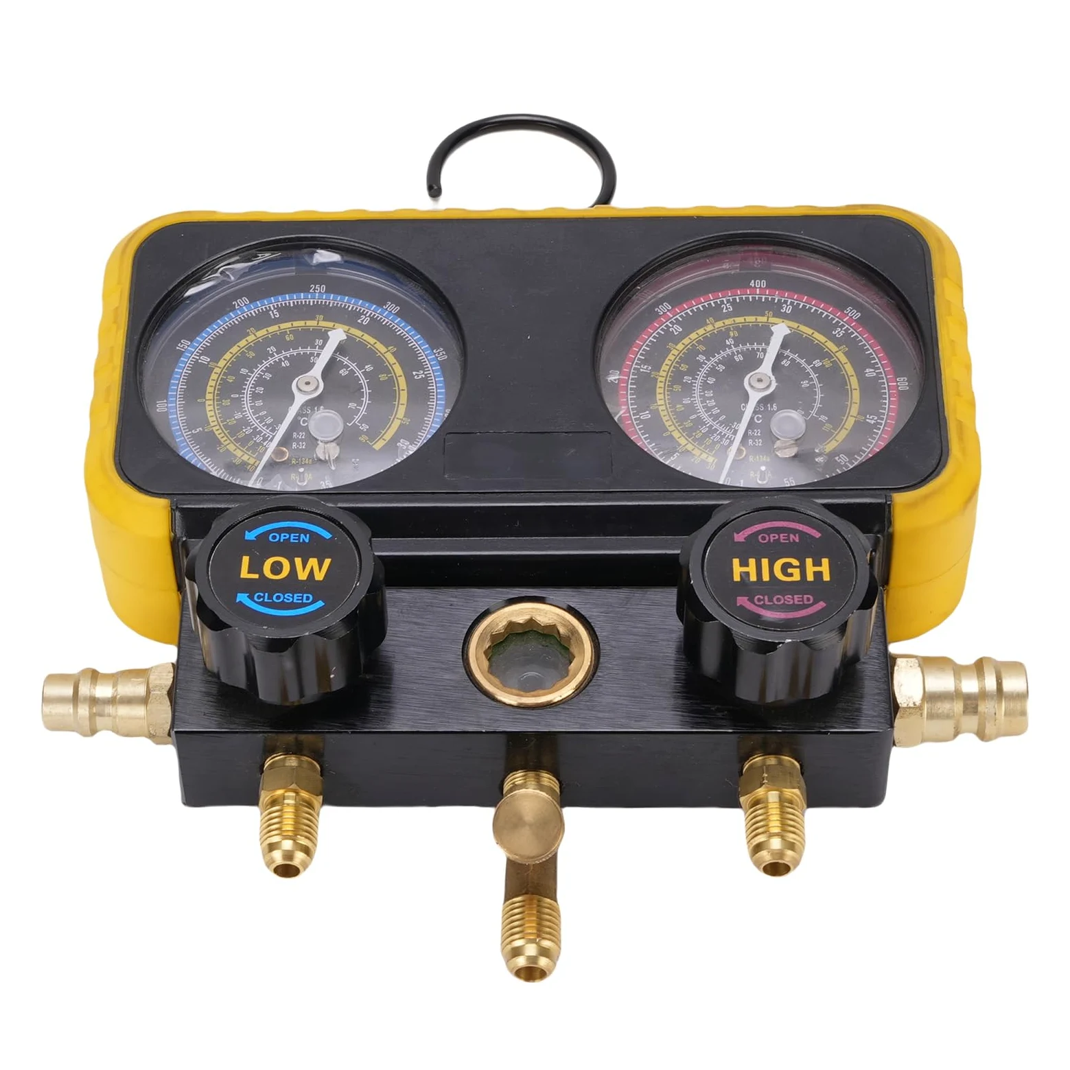 aqxreight Juego de Manómetros para AC Automotriz Compatible con R410A R32 R134A R22 Incluye 3 Mangueras Adaptadores y Herramientas de Carga Ideal para Profesionales y Talleres
