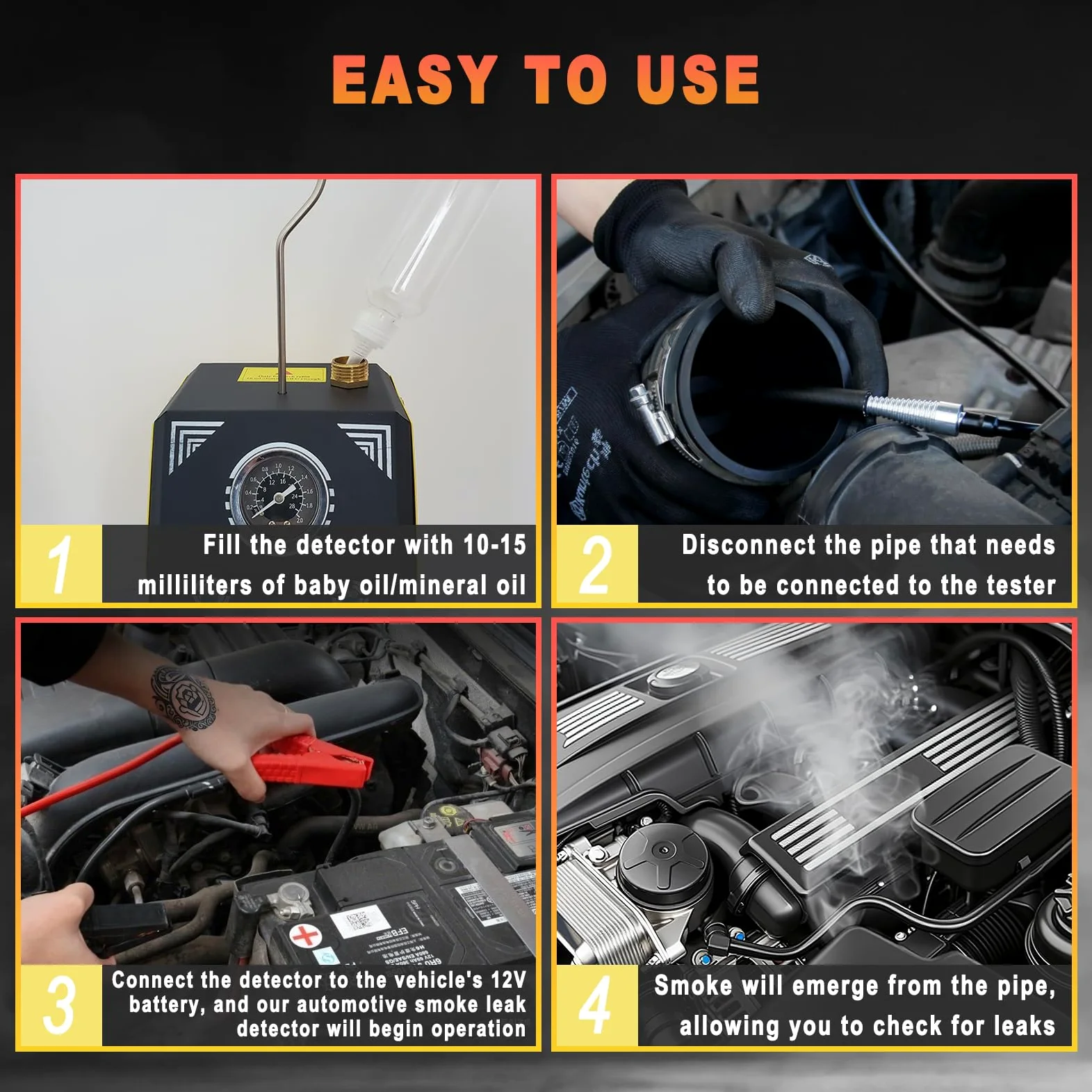 Máquina de Humo Automotriz con Bomba de Aire Integrada y Medidor de Presión, Máquina de Humo Automotriz - Máquina de Humo EVAP de 12V DC para Autos, Motocicletas, Camiones, Barcos, UTVs de 12V