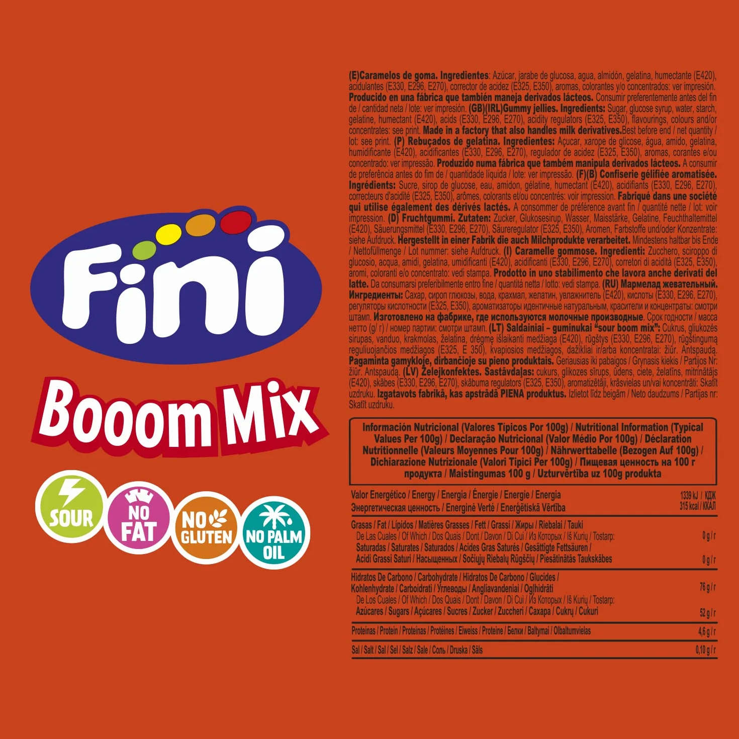Fini Sour Booom Mix Golosinas Ácidas Gominolas Ácidas Bolsa 500 g
