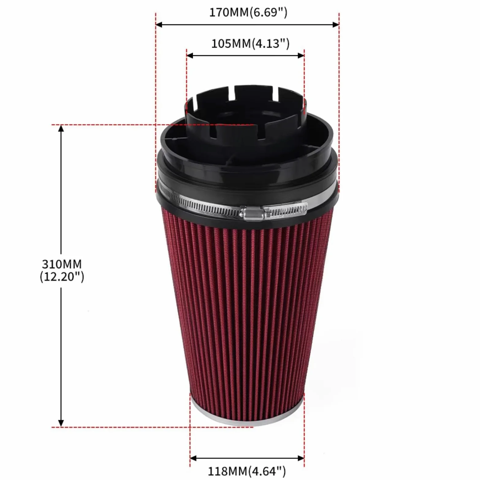 4 Pulgadas 102 Mm Para Alto Flujo Filtro Aire Seco Universal Coche filtro de aire motor | Piezas de modificación del motor de coche del filtro de entrada de aire con cabeza de seta(Black)