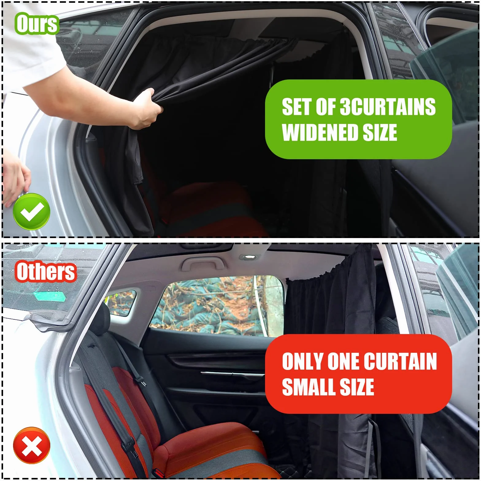 SAVITA 3 Uds Cortina para Auto, 1 Juego de Cortinas de Privacidad Parasol con 1 Asiento Trasero y 2 Laterales Cortina Divisoria para Ventanas Cortinas de Privacidad para Autos para Acampar Viajar