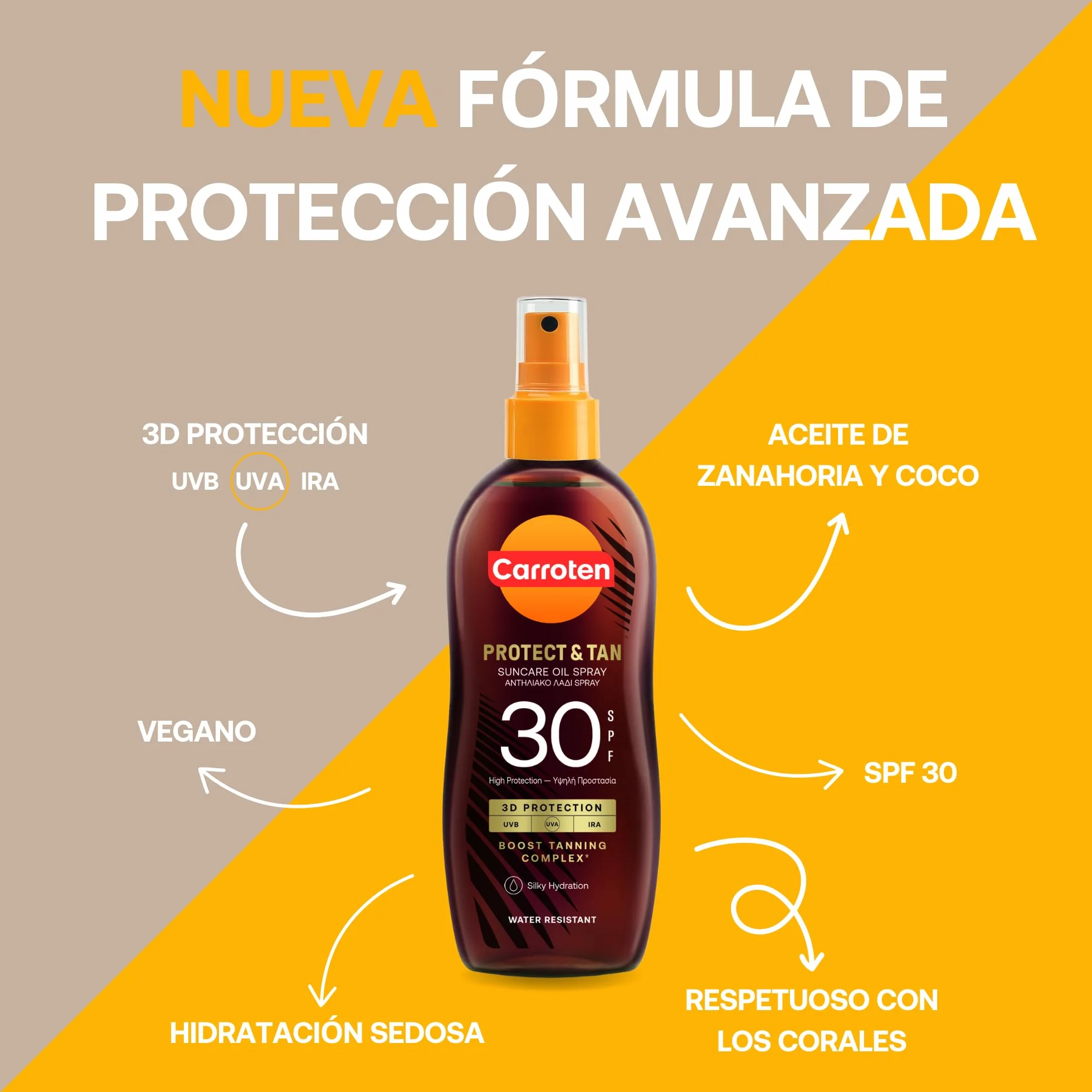 Carroten Protect&Tan Aceite Bronceador SPF 30 150 ml Spray Acelerador Bronceado