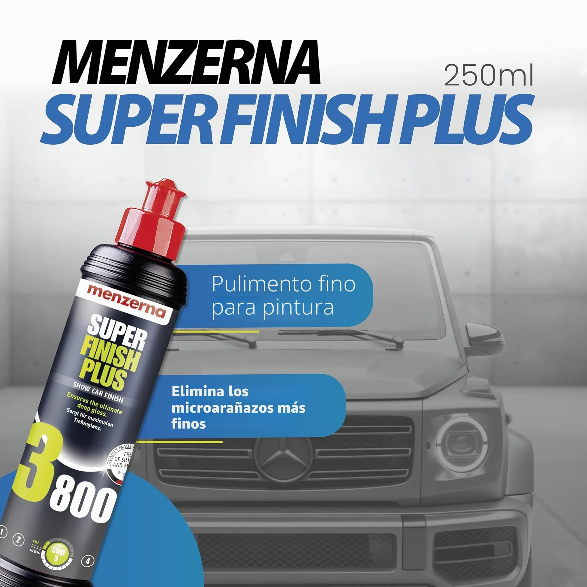 Menzerna Car Polish Set: Menzerna Heavy Cut Compound 1000 + Medium Cut Compound 2500 + Super Finish Plus 3800 + Power Lock Sachet 20ml + 4X Paño de Microfibra 40x40cm