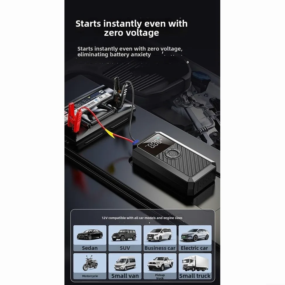 Inflador digital de neumáticos de 12 V, compresor de aire para coche con función de arranque, luz LED, apagado automático para pelota de bicicleta, 500 g