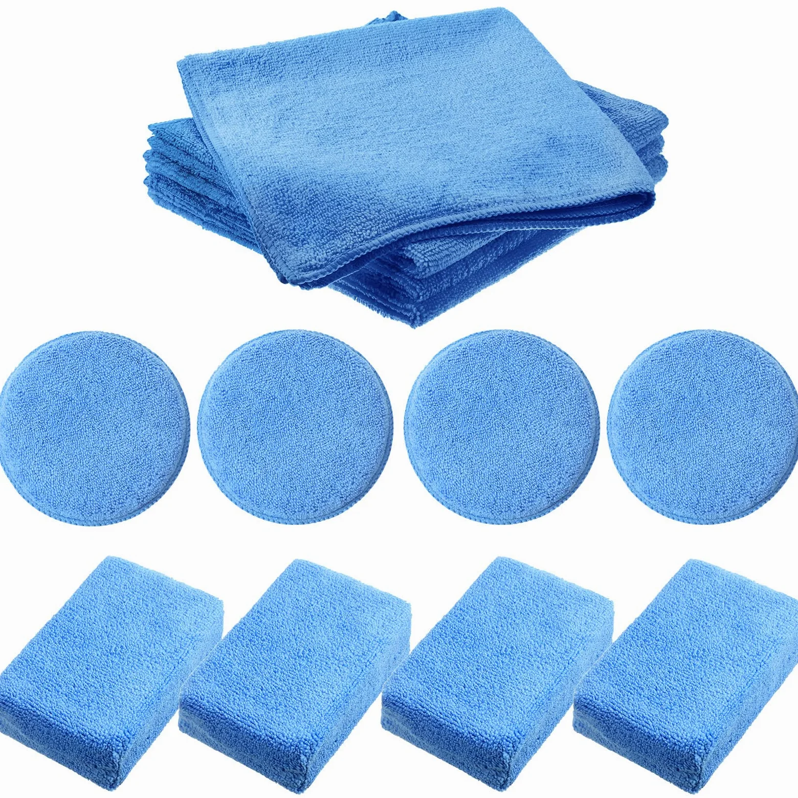 Tallew Paquete de 12 almohadillas aplicadoras de microfibra, esponja de microfibra para coche, incluye aplicador de microfibra de cera redonda, rectangular, toalla de secado de coche, kit de detalles