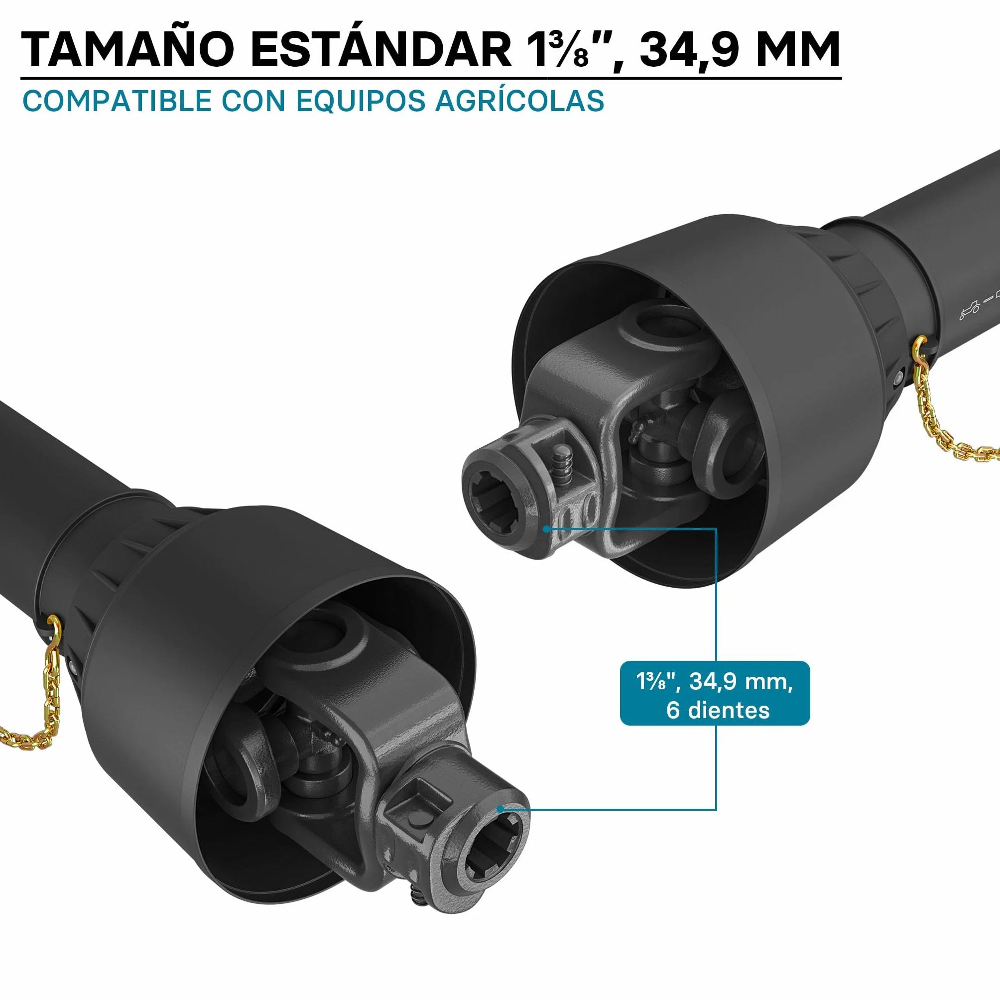 WilTec Toma de Fuerza T2 Eje transmisión cardán 740-960mm 270Nm 540rpm PTO 23KW (31CV) 2X 1 3/8" 6 Dientes