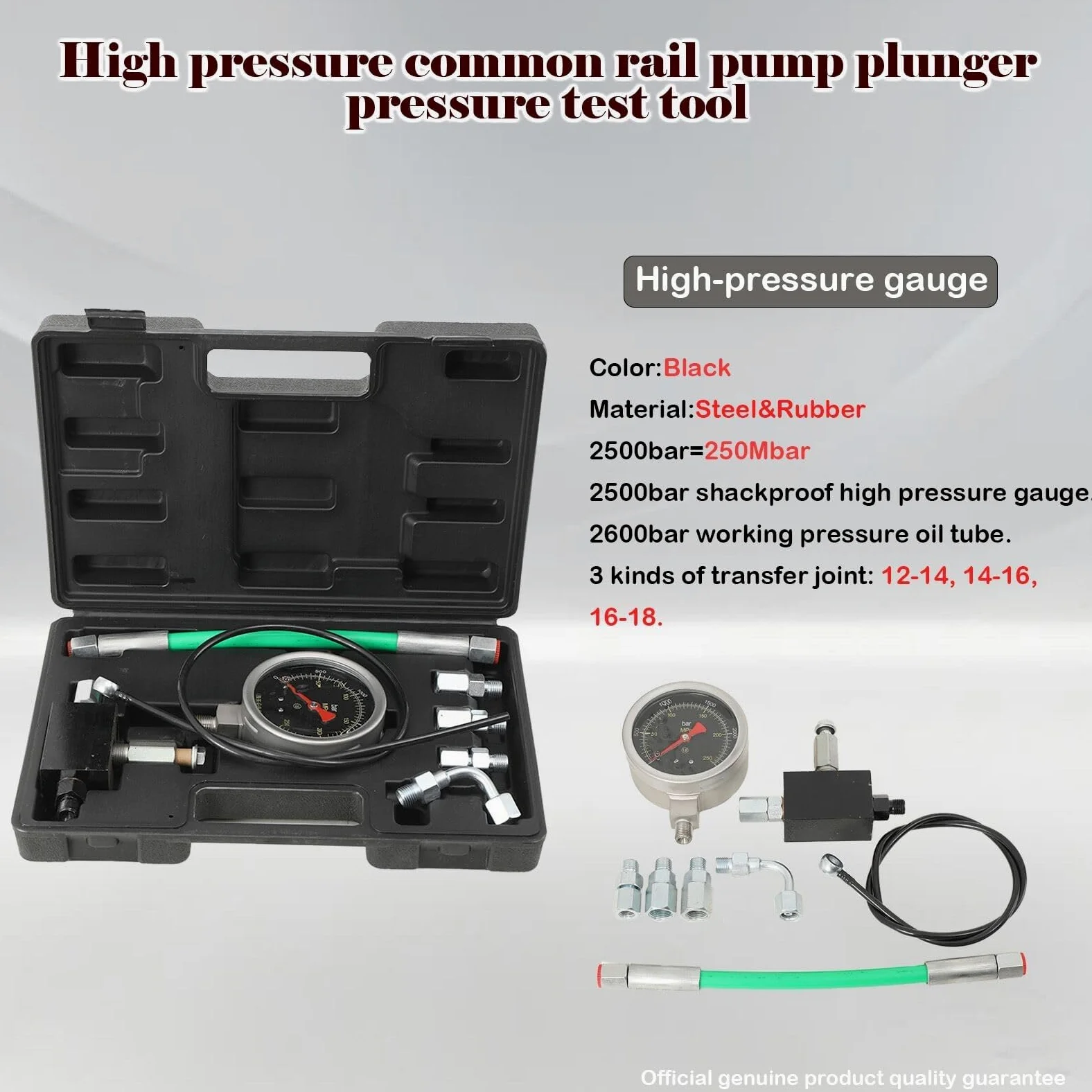 Kit de comprobador de presión de combustible, prueba de bomba de aceite de alta presión con válvula limitadora de fuerza, ideal para el arranque del motor y comprobaciones de tensión en funcionamiento
