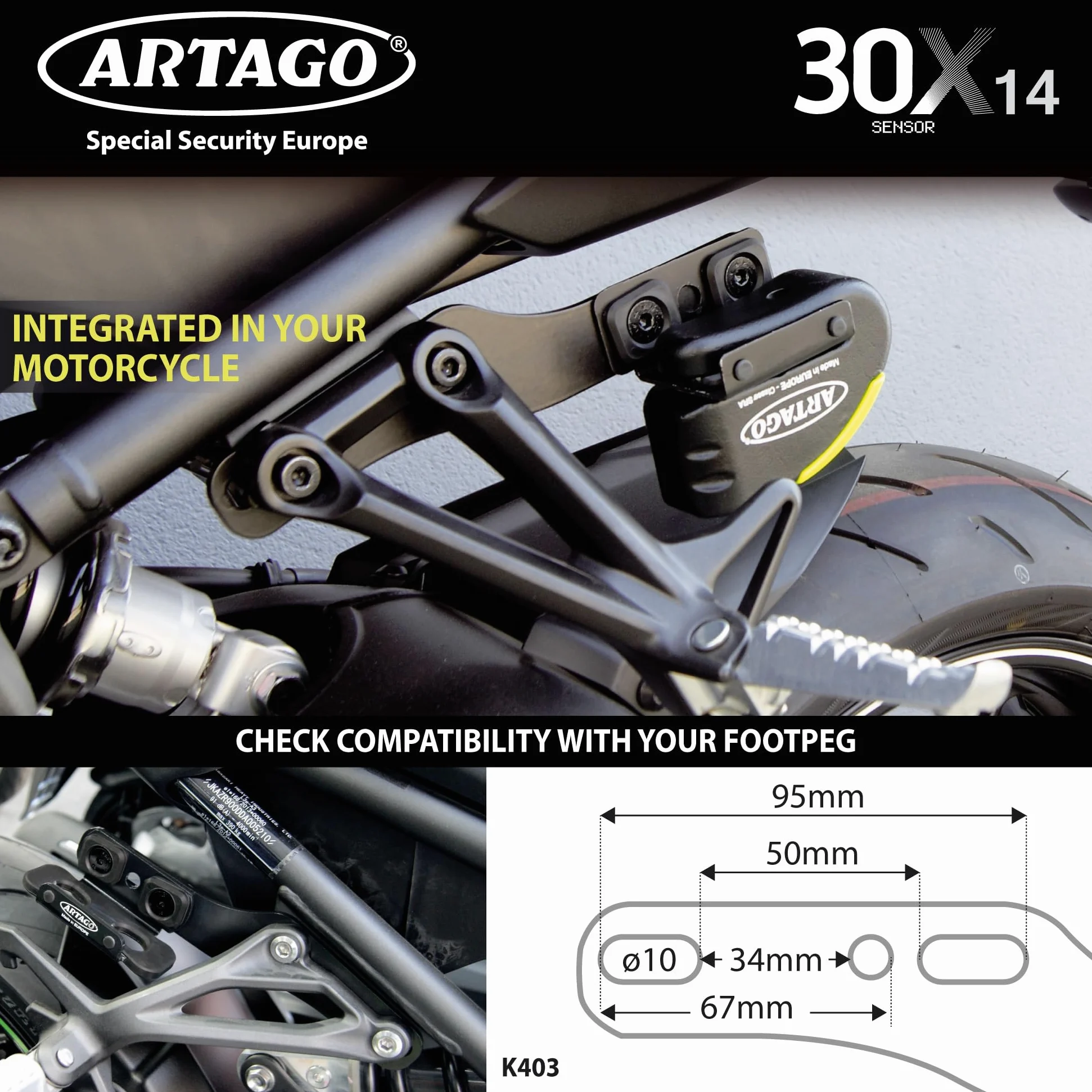 Artago 30X7 Pack Candado Antirrobo Disco con Alarma 120db Alta Seguridad + Soporte para Honda CB650F y CBR650F, Homologado SRA y Sold Secure Gold