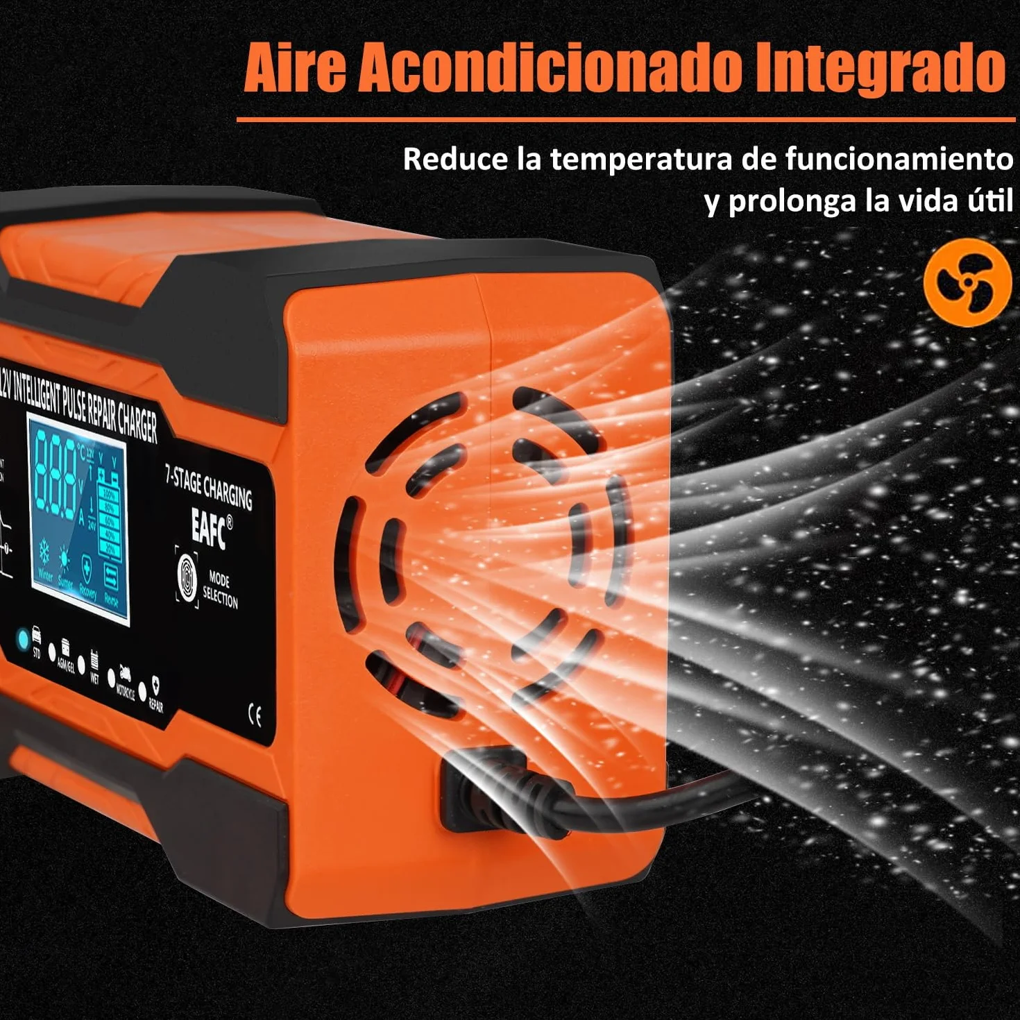 12A Cargador Baterias Coche Inteligente 12V, Mantenedor Bateria Moto para Baterías de Plomo-ácido, STD, AGM, Gel, SLA, Cable de 2m, Control Táctil, Compensación de Temperatura