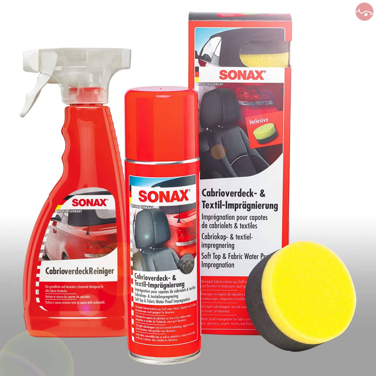 Limpiador para capota de descapotable de 500 ml de Sonax + 1 x Impermeabilizador para textil y para capota de descapotable de 300 ml.