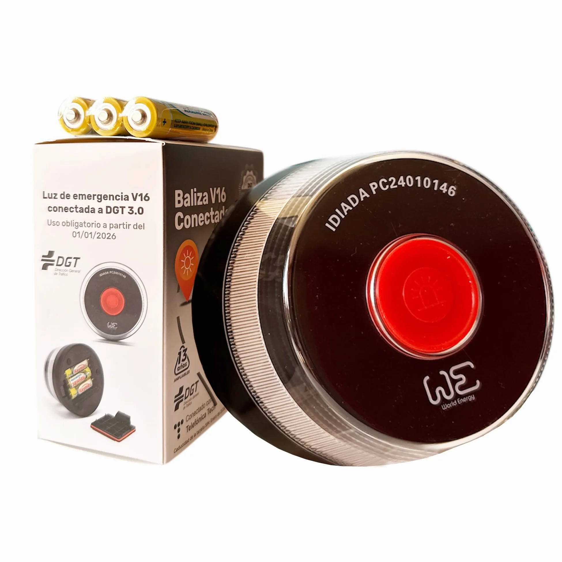 Luz Emergencia Coche DGT 3.0 (Obligatoria) Homologado DGT con Geolocalización | Baliza V16 Conectada [Datos incluidos hasta 2038] Luz avería Coche con GPS y Base Imantada - 1 Unidad