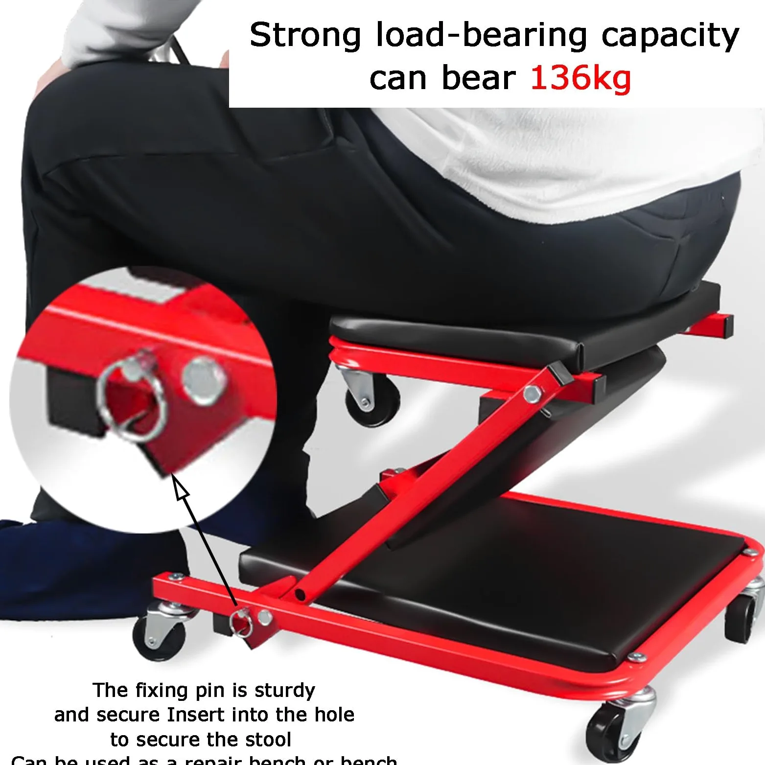 Genérico Camilla Mecánica, Capacidad De Carga De 136 Kg, Asiento Reclinable 2 En 1 con Ruedas, For Taller Mecánico