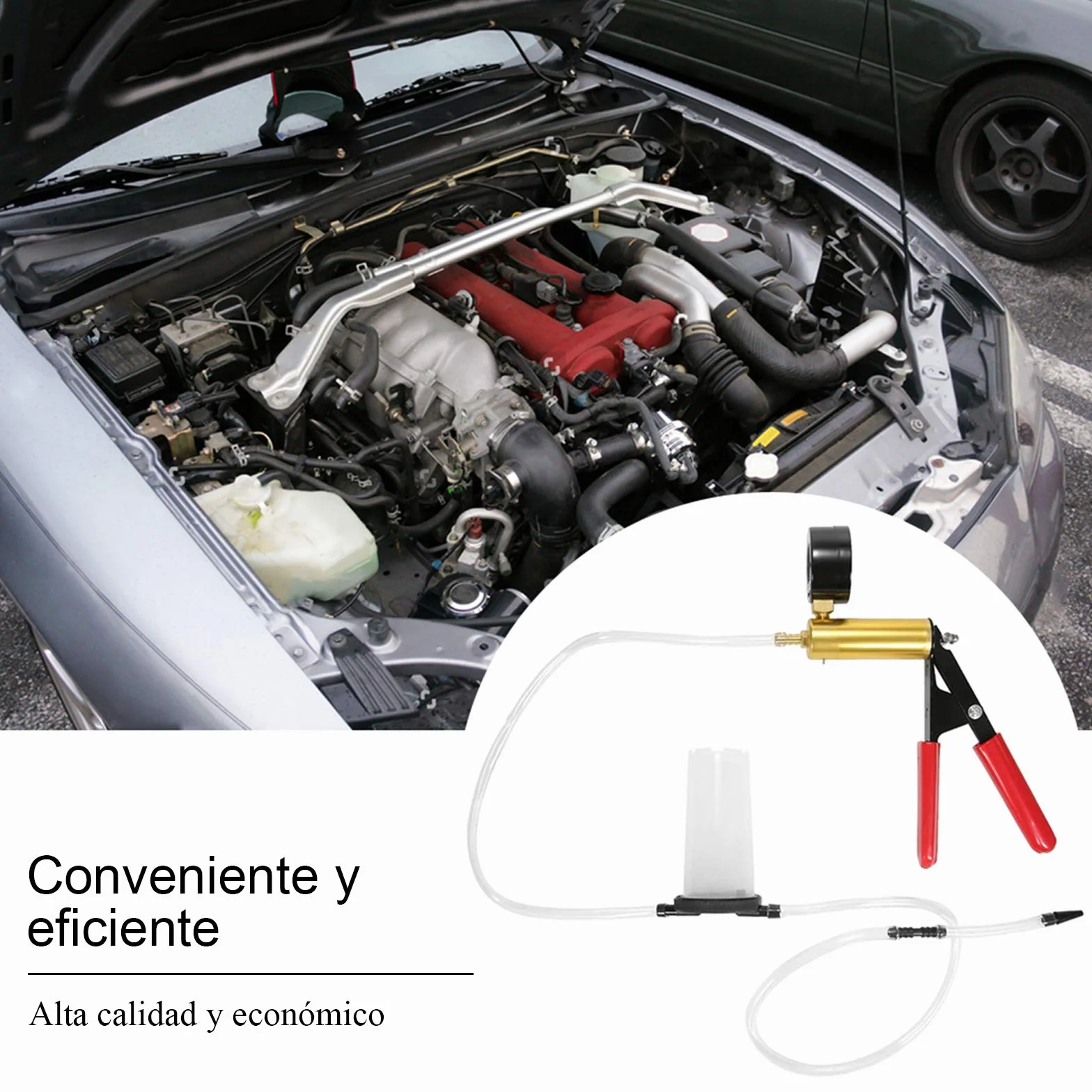 Equipo de Purga de Frenos de Freno de probador de Bomba de vacío con medidor de vacío, Adaptador para Diagnóstico de Motocicleta Coche Moto