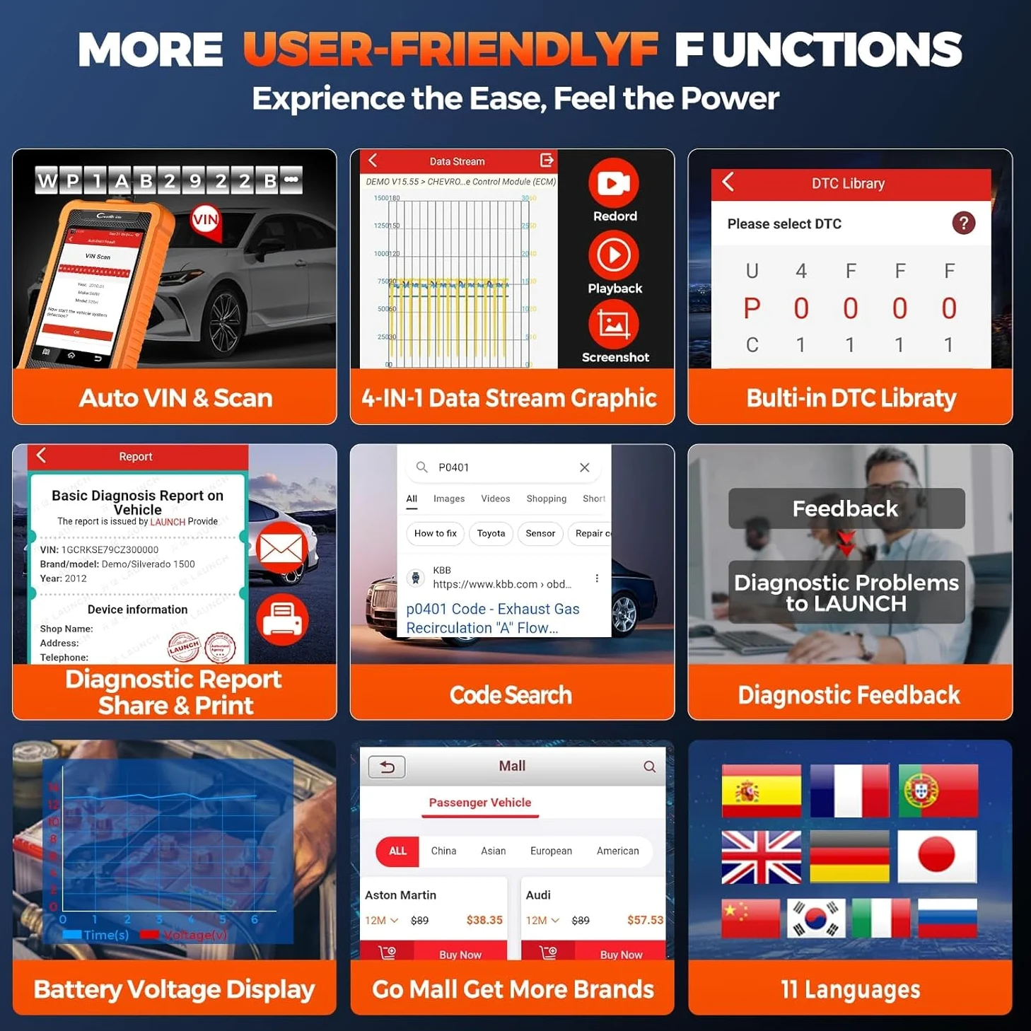 LAUNCH X431 OBD2 Diagnosis Coche de Todo el Sistema para Landrover para Jaguar con 31+ Función de reinicio, Control Bidireccional Codificación de ECU en Línea, Actualización