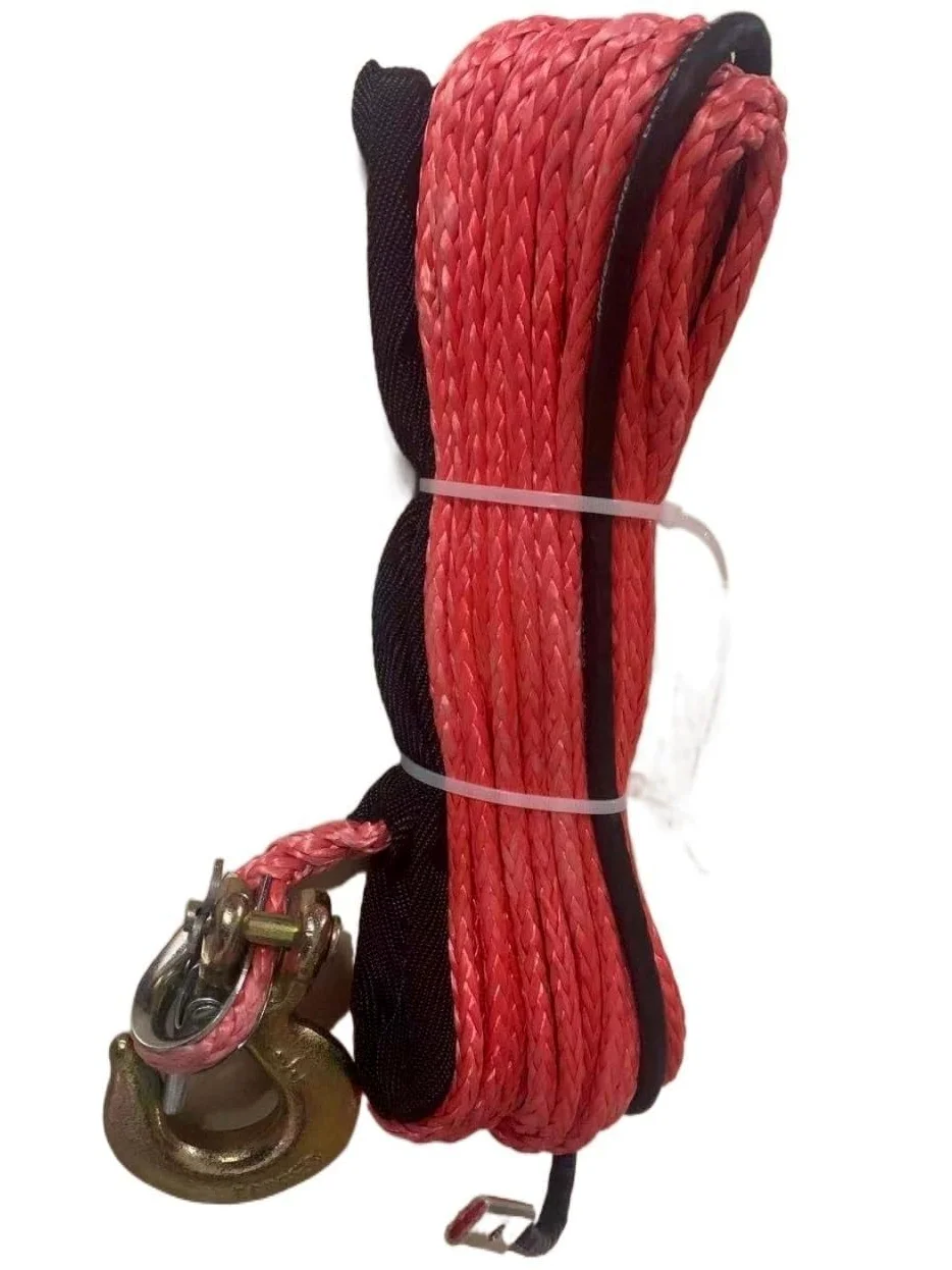 Cuerdas para Remolque, Cabrestante sintético de Cable de Plasma de 6mm X 15m con línea de Gancho Cuerda Uhmwpe con Accesorios de Coche de Funda(Rot)
