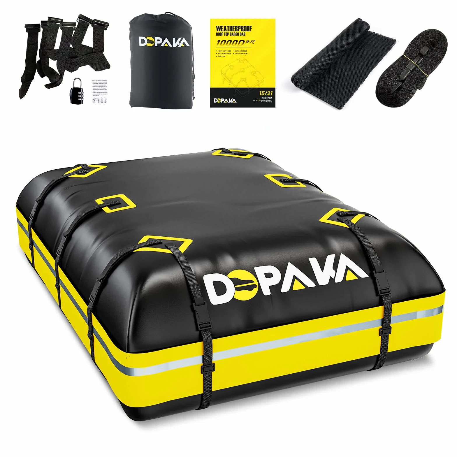 Cofre de Techo 21cubos/595L,Resistente al Agua,Cofre de Techo para Coche 1000D Oxford,pto para Coches con/sin Portaequipajes,Cierre de Equipaje, 6 Ganchos para Puertas,Bolsa de Almacenamiento