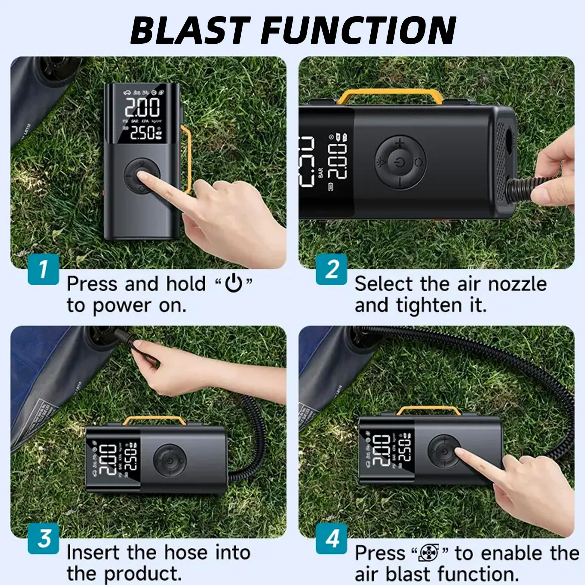 Arrancador todo en uno con bomba de aire y banco de energía, inflador de neumáticos de 150 PSI, compresor de 12 V con batería de 6000 mAh, pantalla digital, luz LED de emergencia, inflado rápido